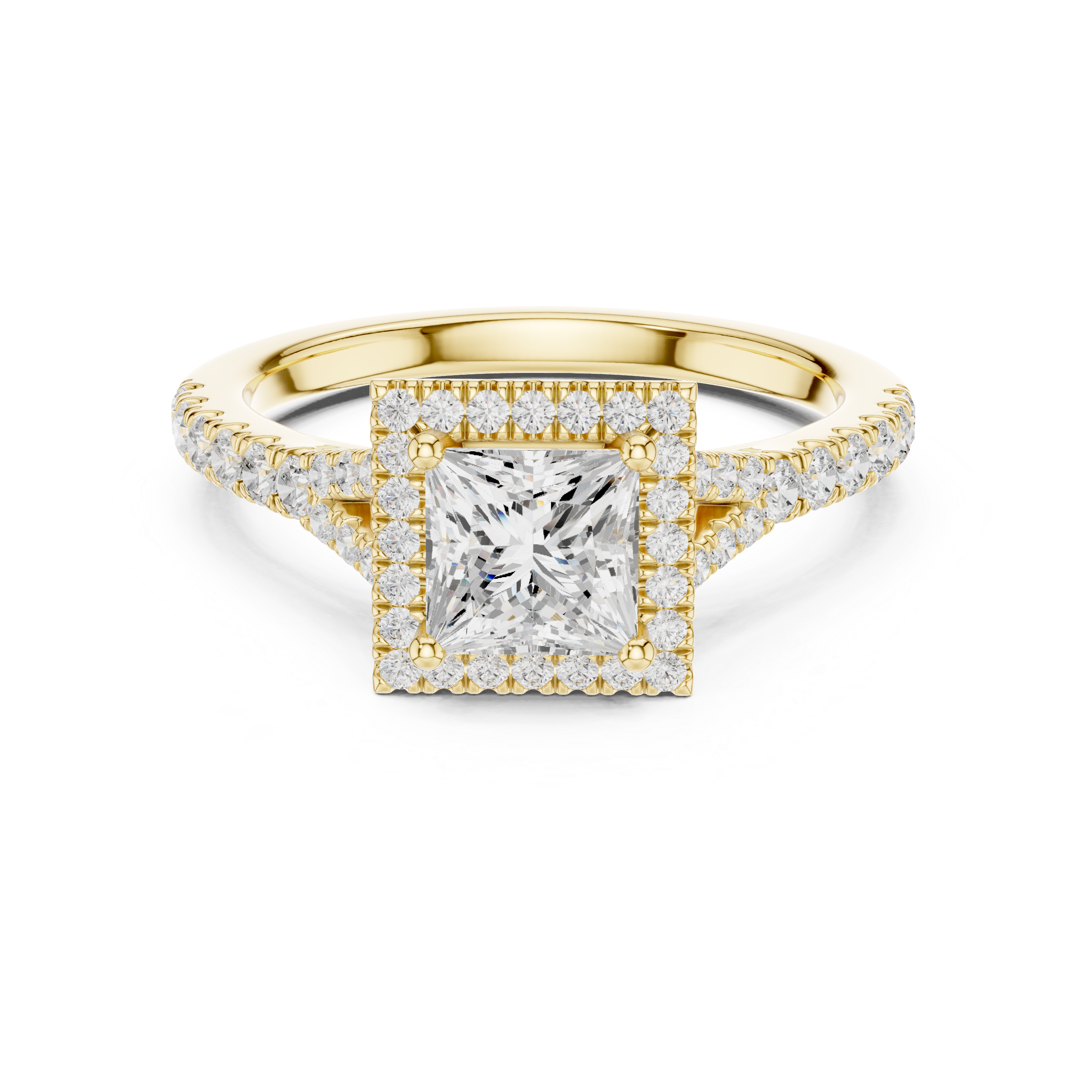 Princess Cut Halo Engagement Ring with Pavé Split Shank Diamond Band
