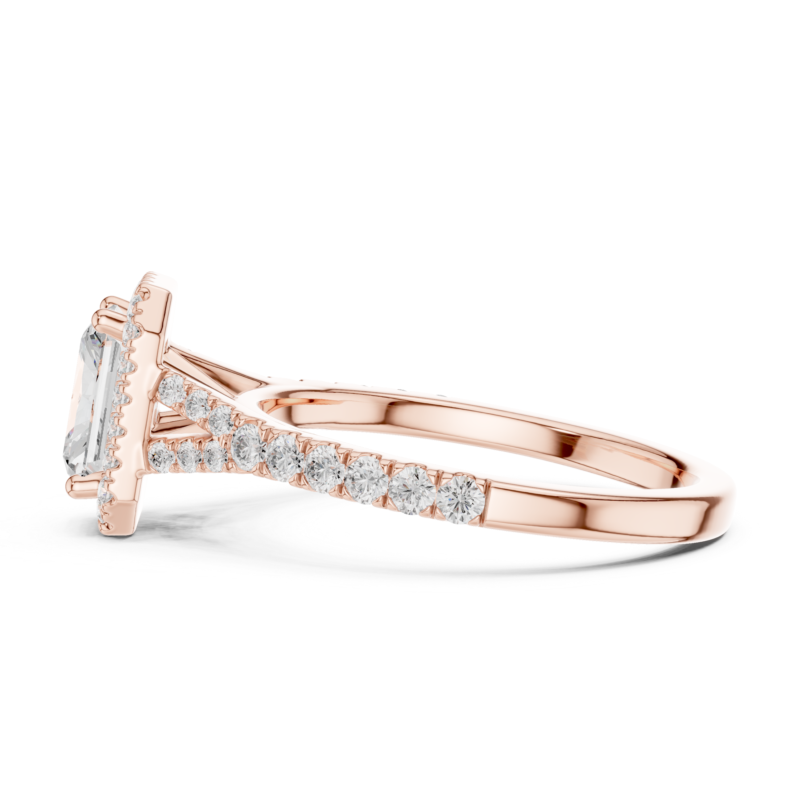 Radiant Cut Halo Engagement Ring with Pavé Split Shank Diamond Band