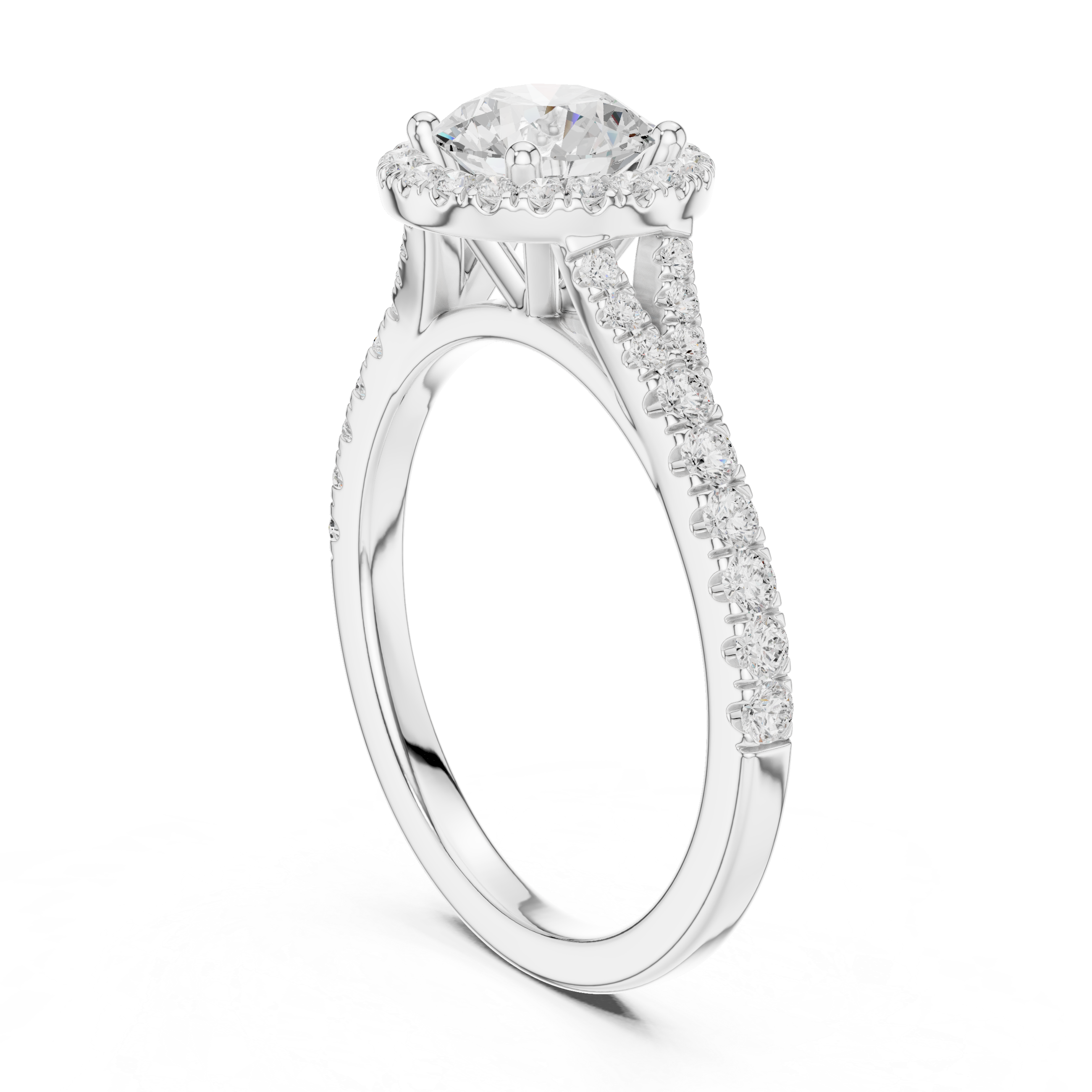 Round Halo Engagement Ring with Pavé Diamond Split Shank
