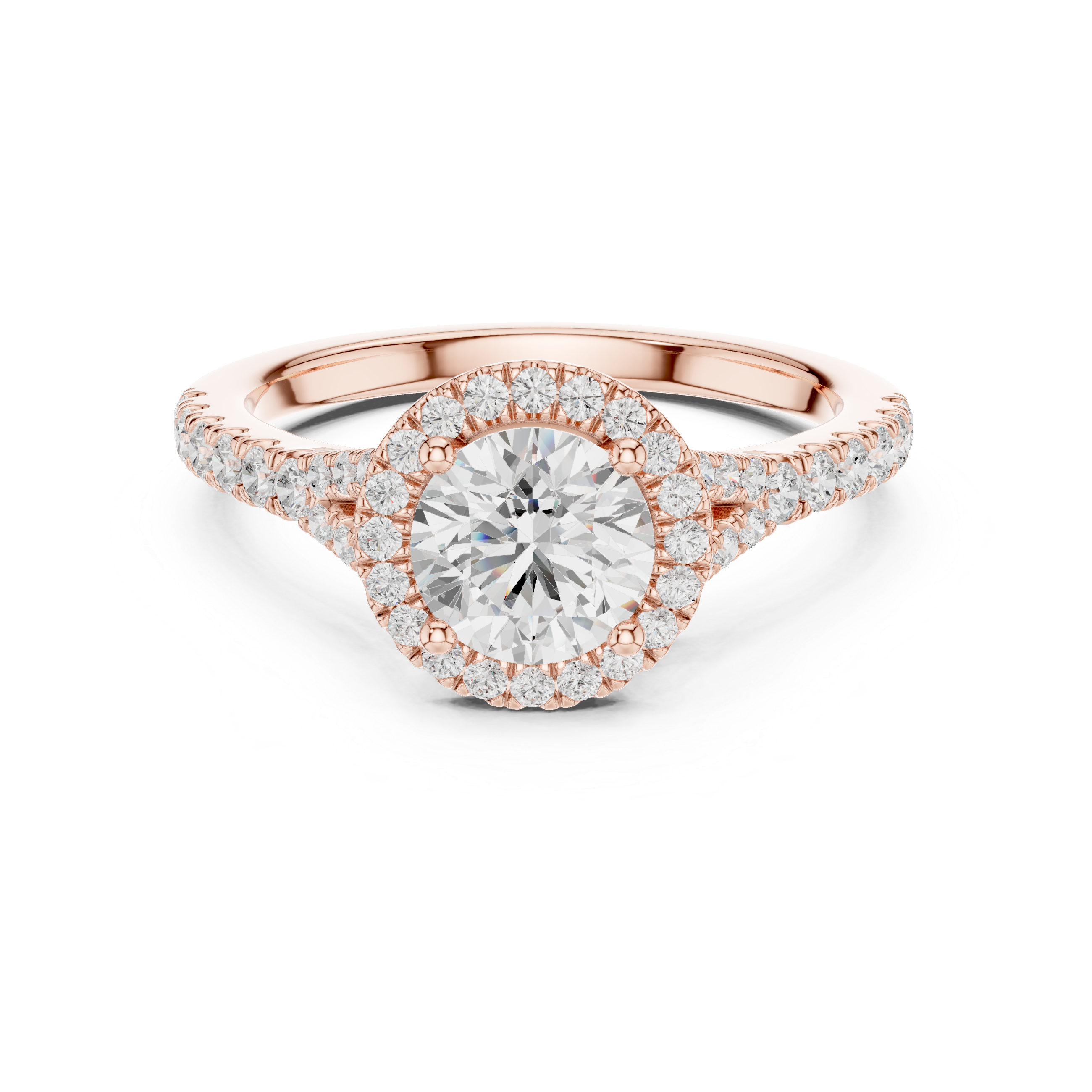 Round Halo Engagement Ring with Pavé Diamond Split Shank
