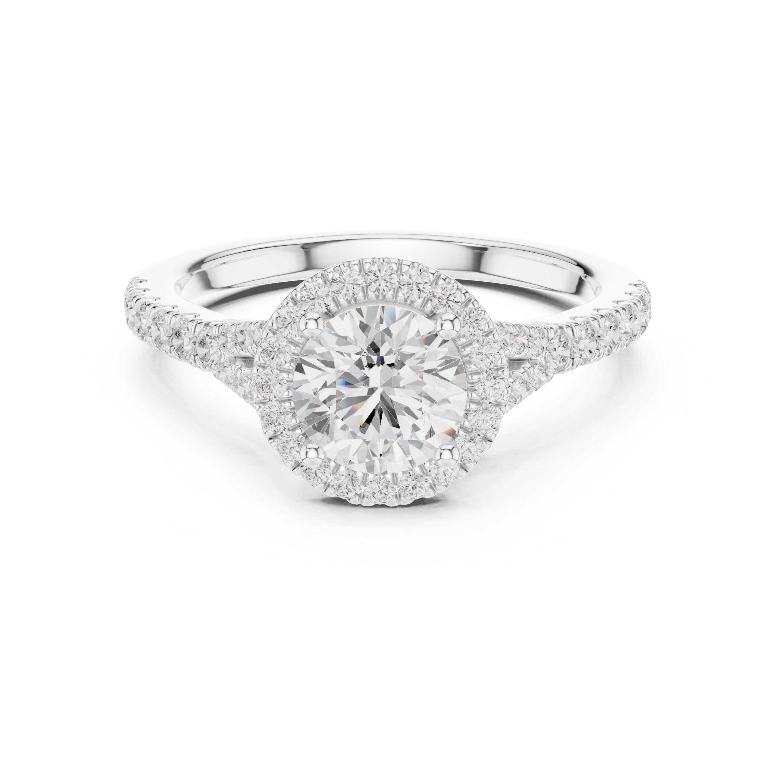 Round Halo Engagement Ring with Pavé Diamond Split Shank