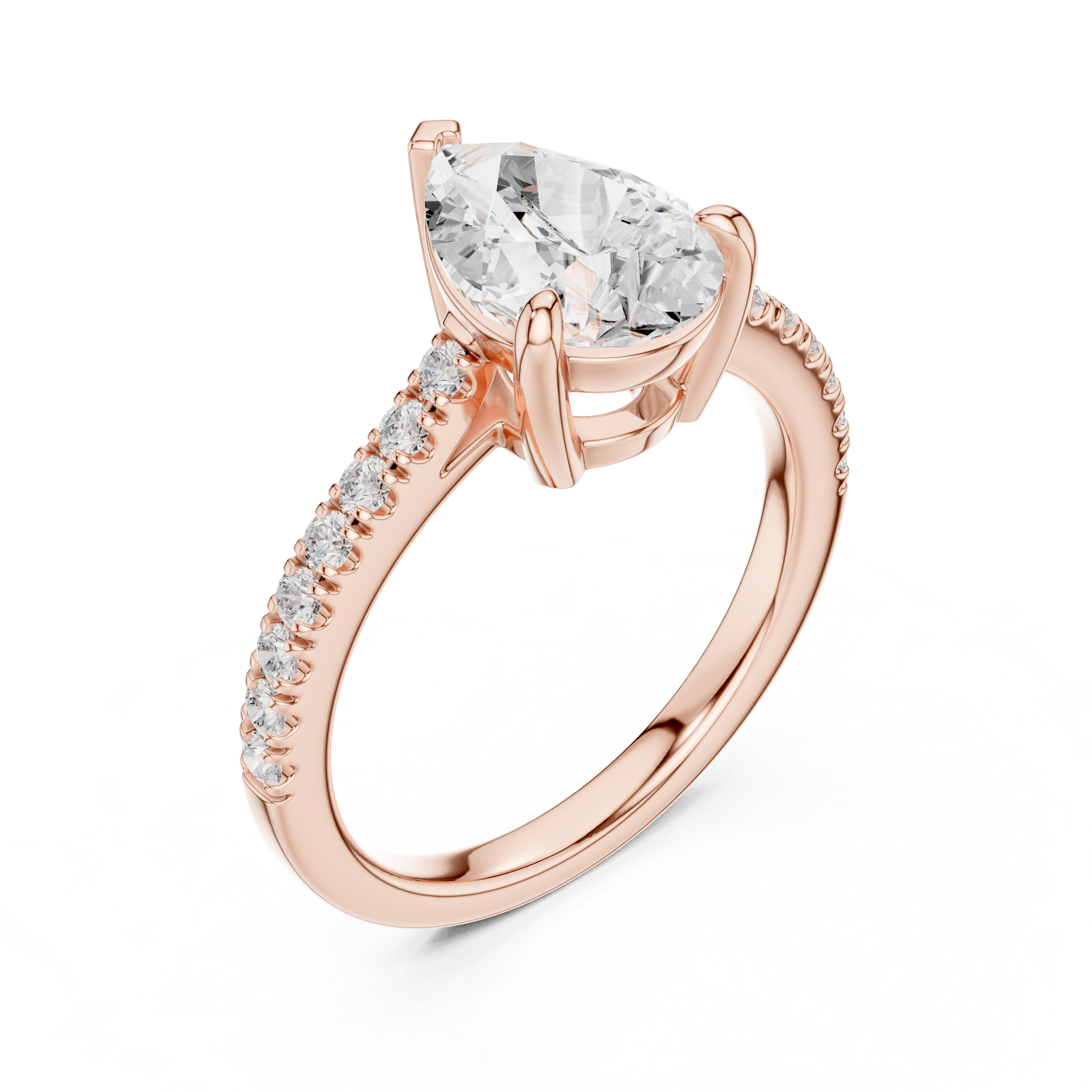 Pear Cut Solitaire Engagement Ring with Pavé Diamond Band
