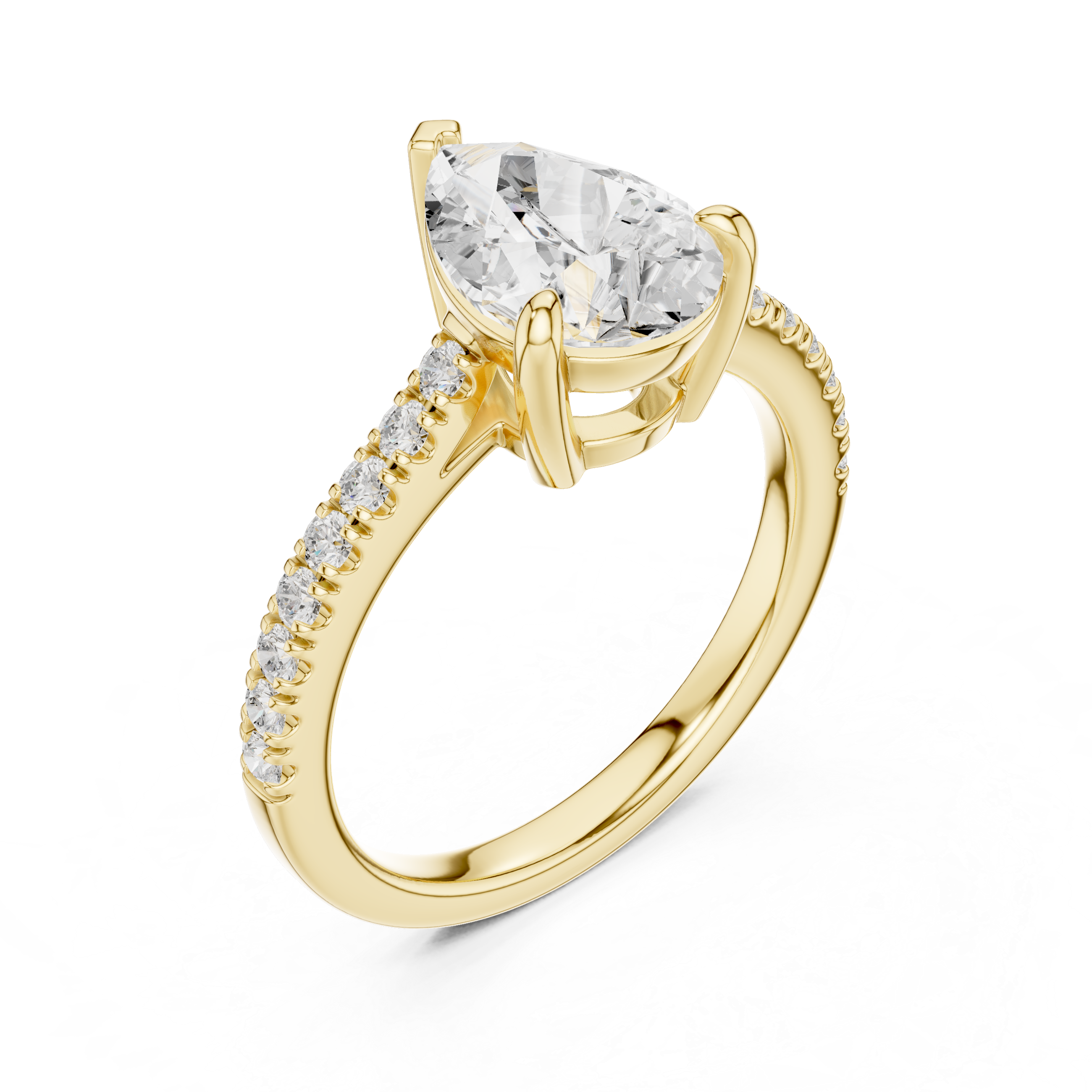 Pear Cut Solitaire Engagement Ring with Pavé Diamond Band