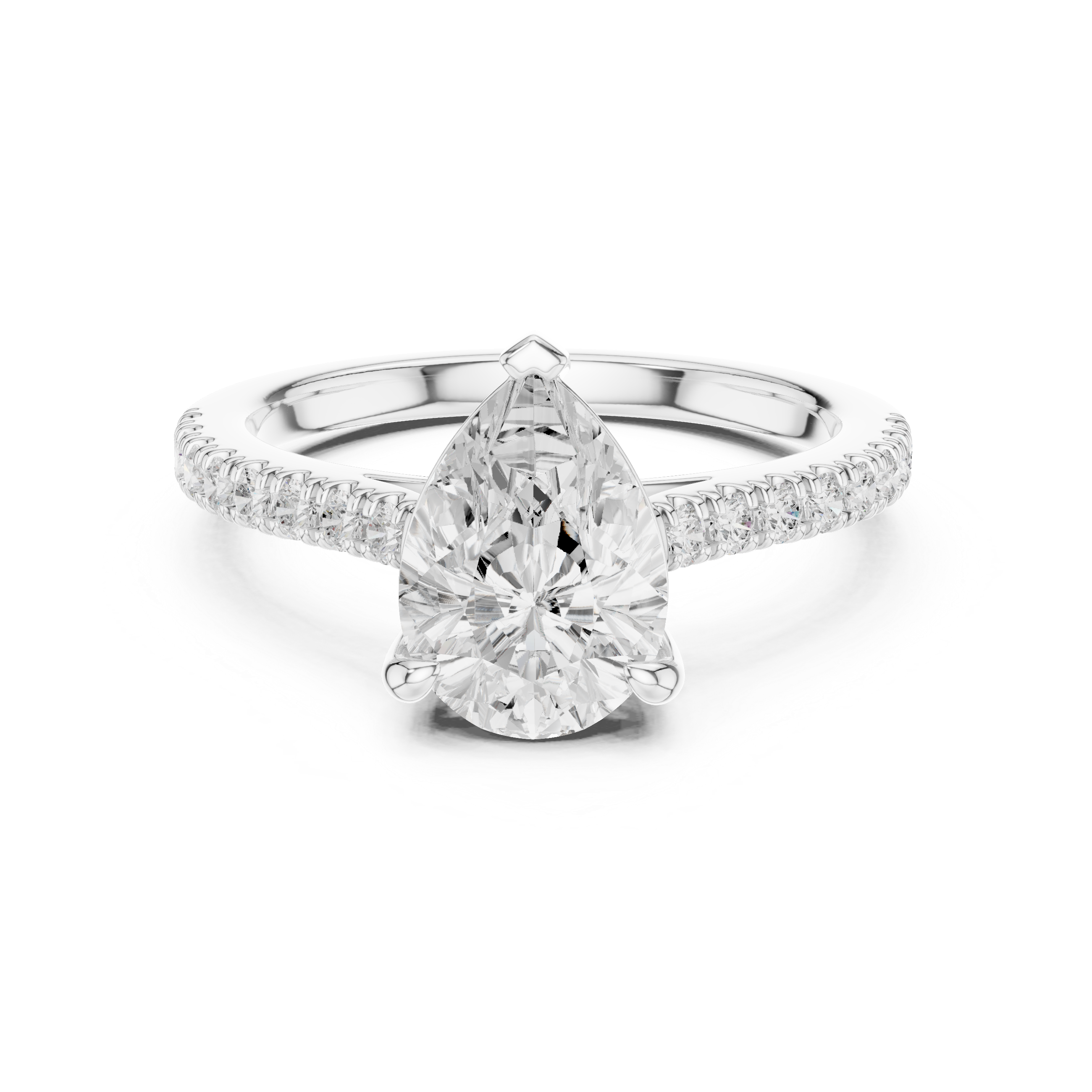Pear Cut Solitaire Engagement Ring with Pavé Diamond Band