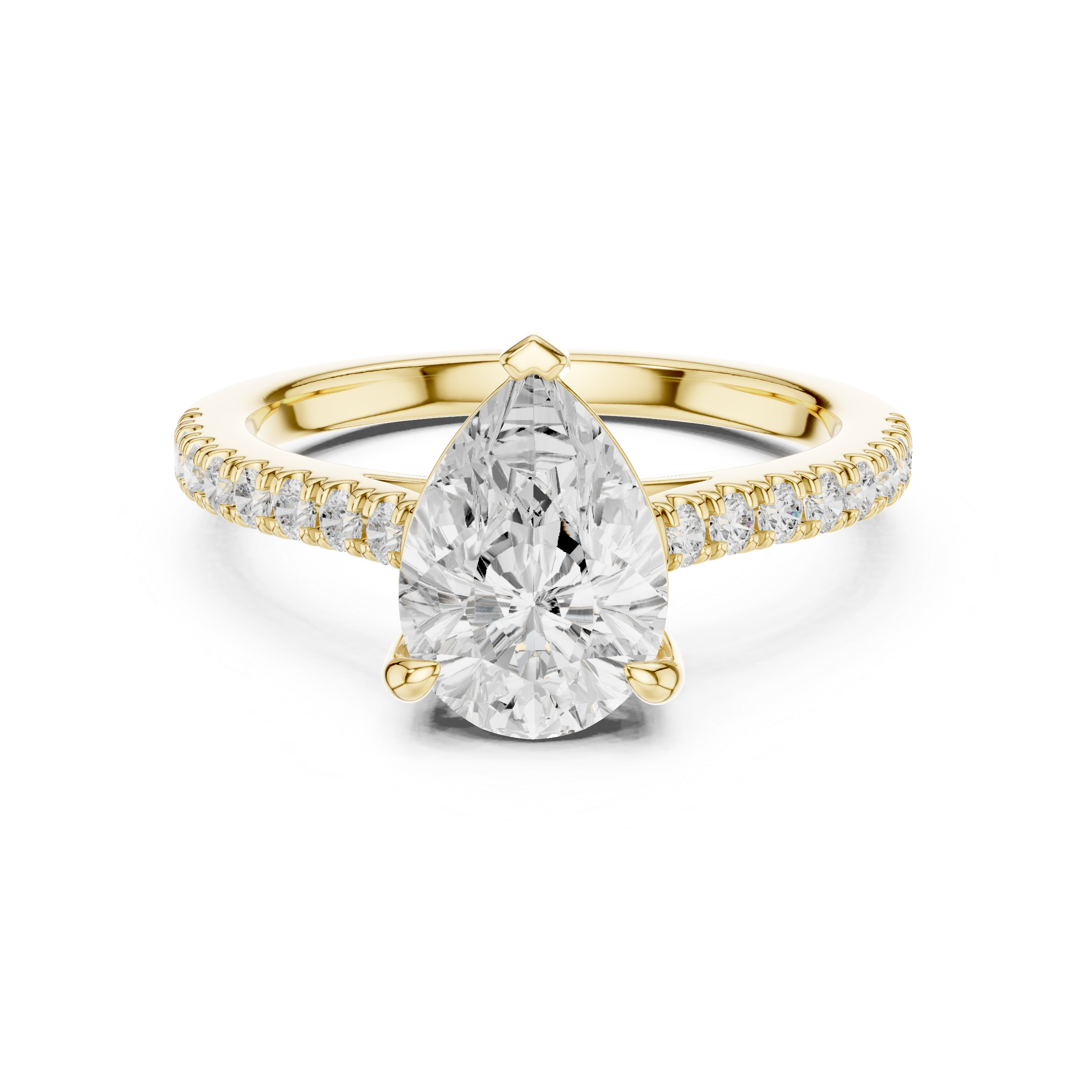 Pear Cut Solitaire Engagement Ring with Pavé Diamond Band