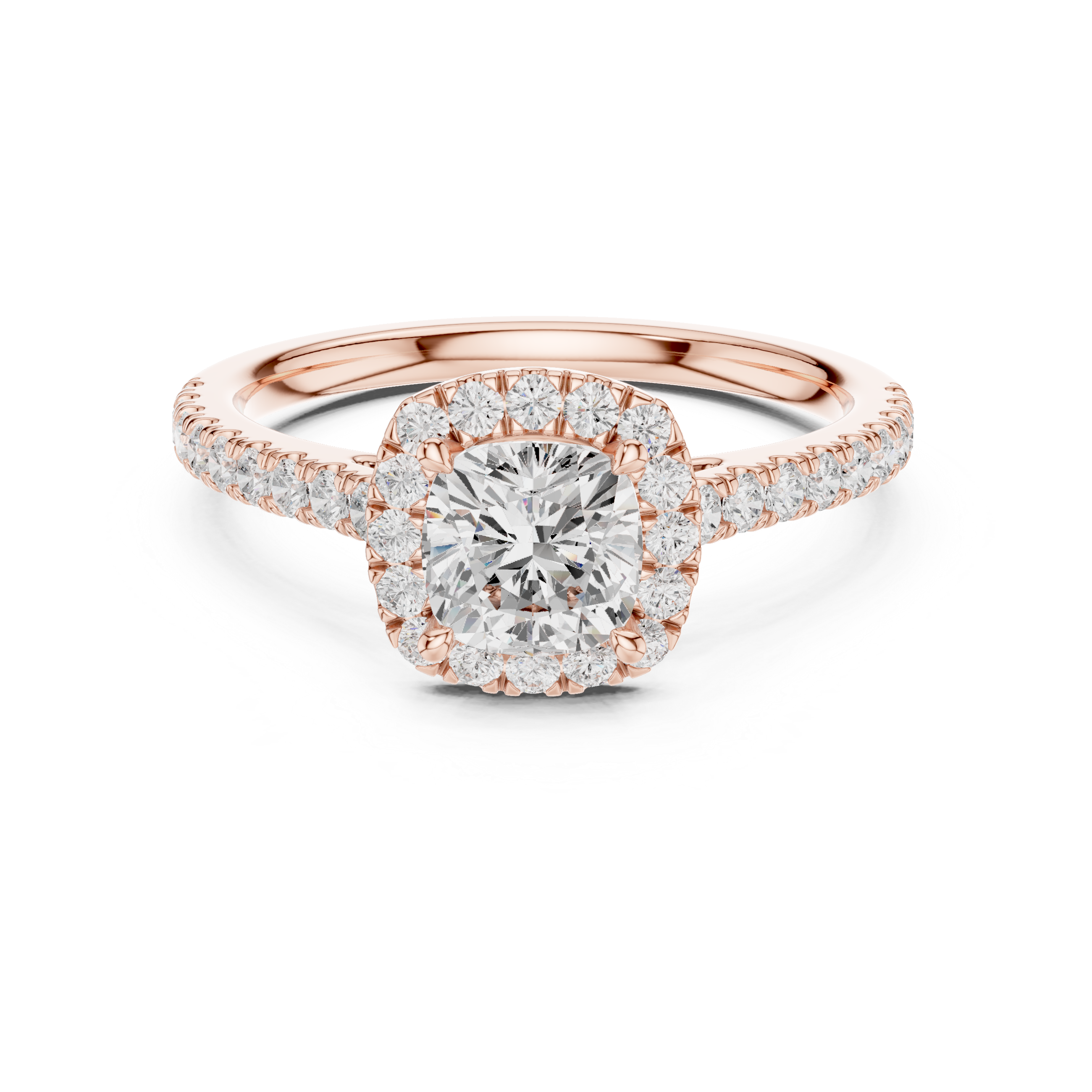 Cushion Cut Halo Engagement Ring with Pavé Diamond Band