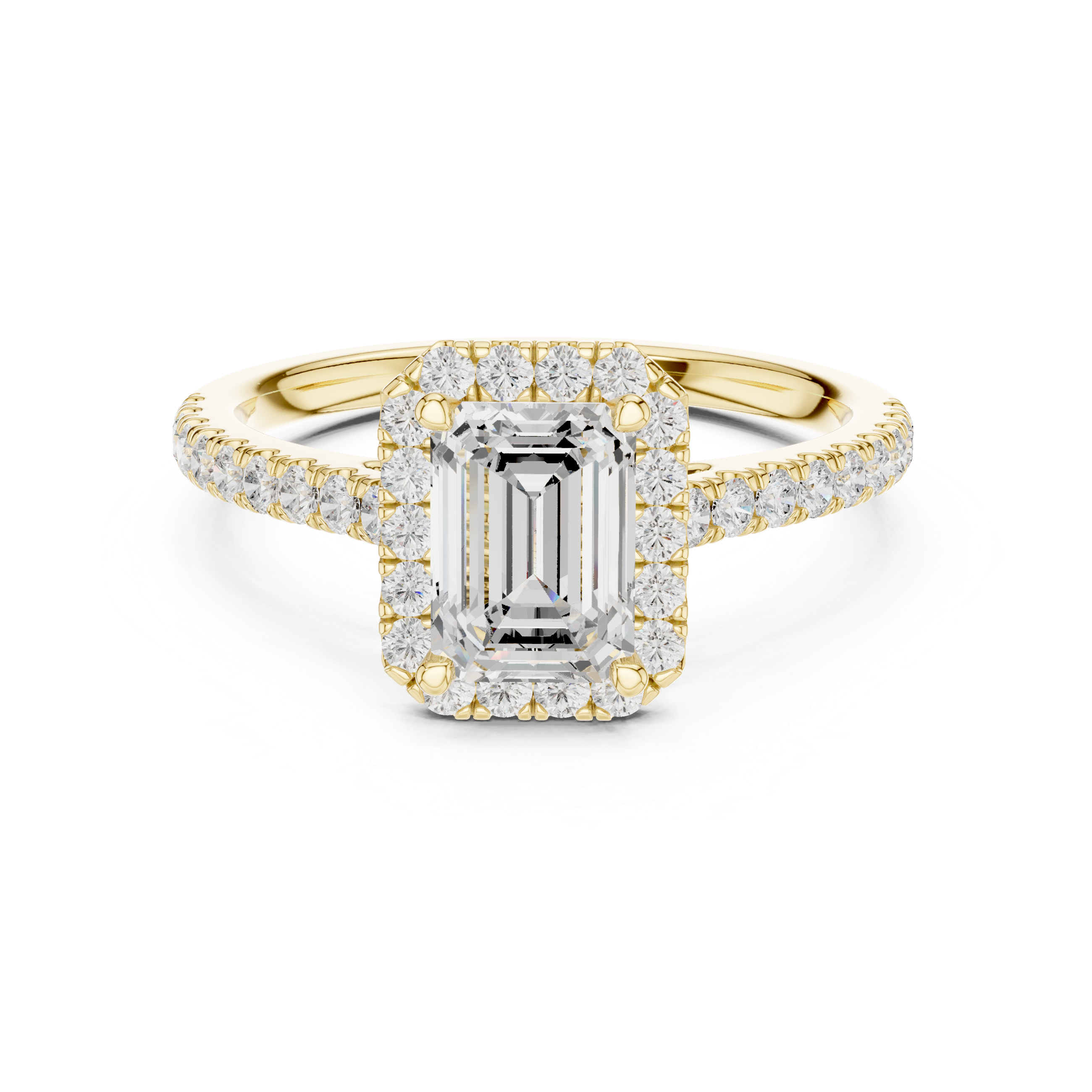 Emerald Cut Halo Engagement Ring with Pavé Diamond Band