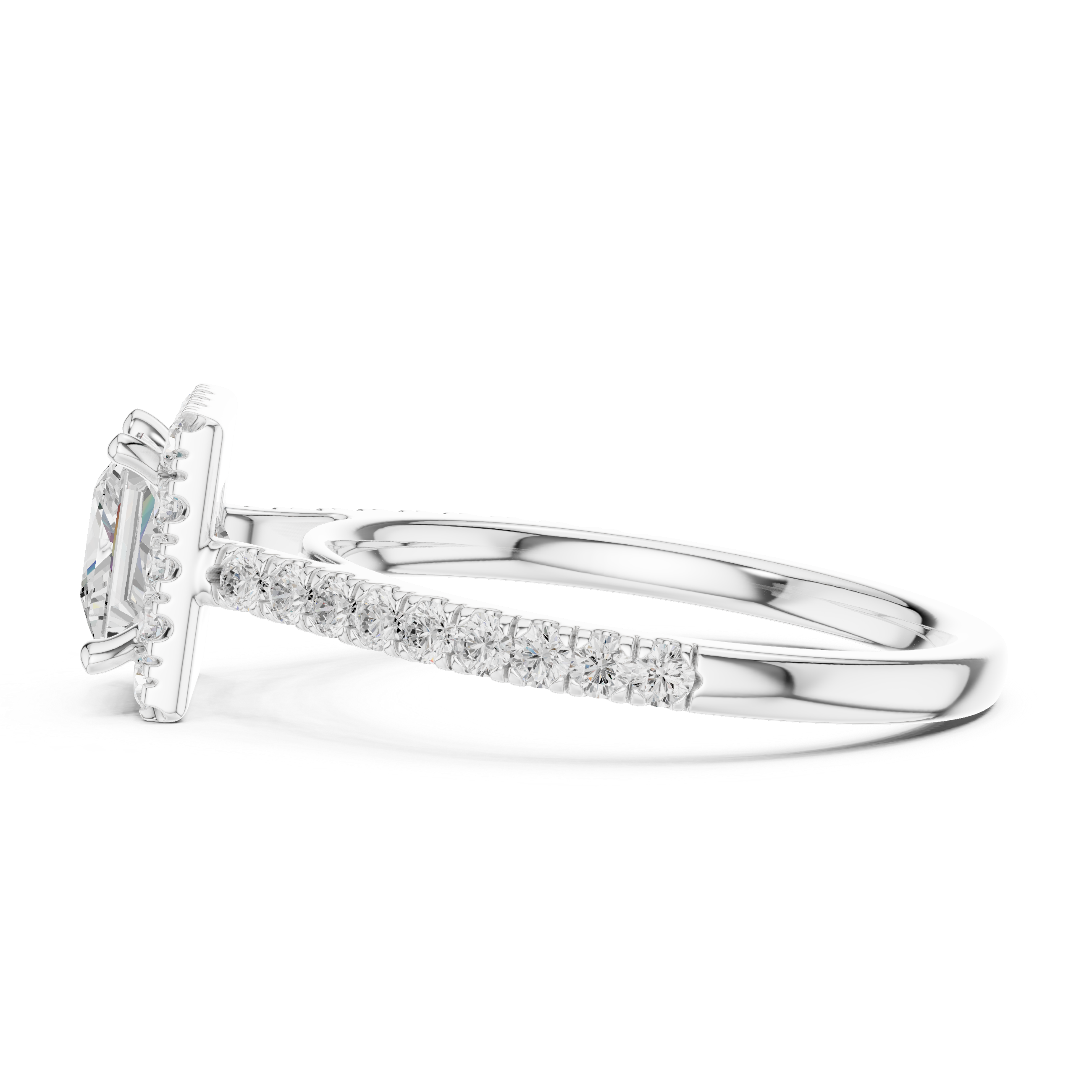 Princess Cut Halo Engagement Ring with Pavé Diamond Band