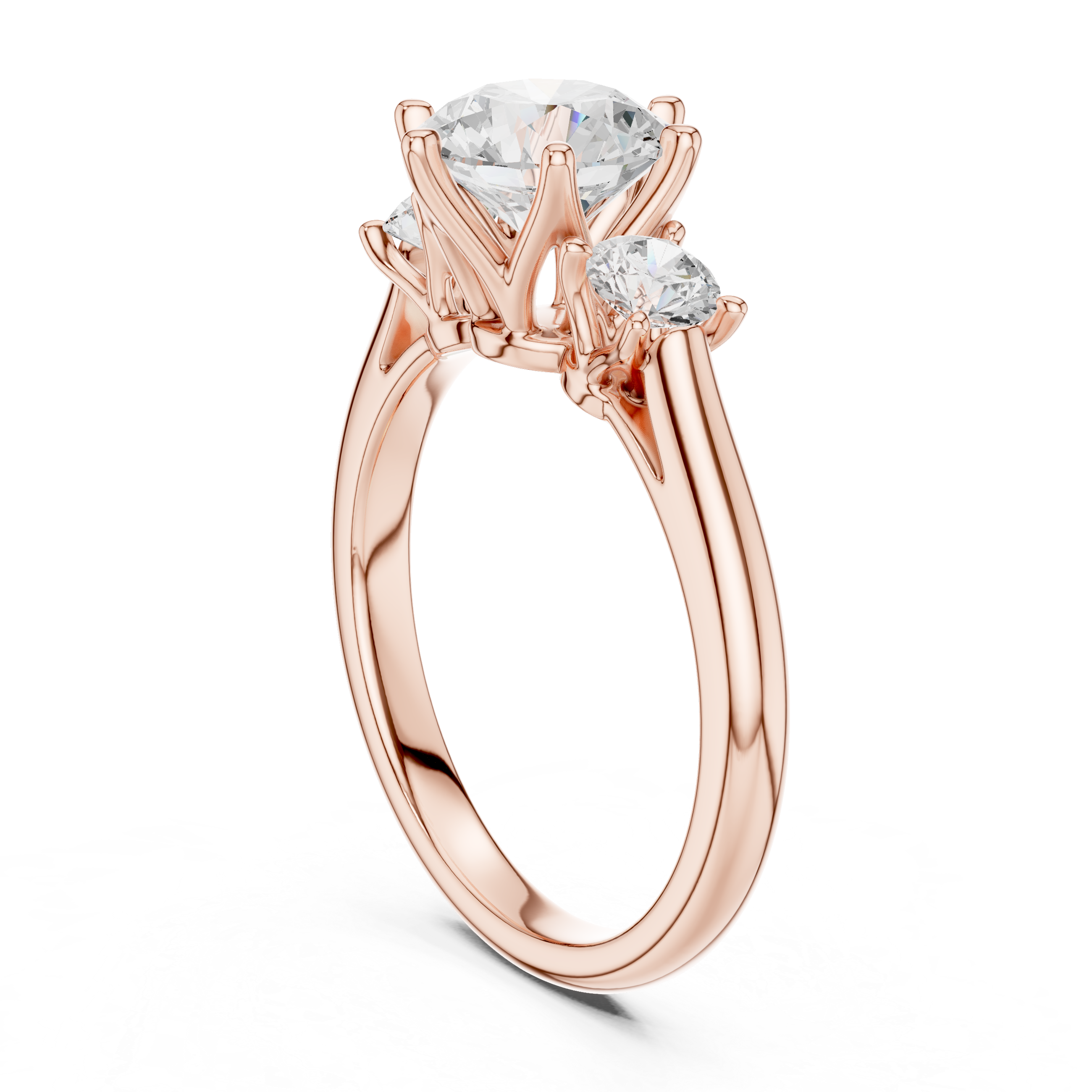 Classic Three Stone Round Diamond Engagement Ring with Round Side Stones