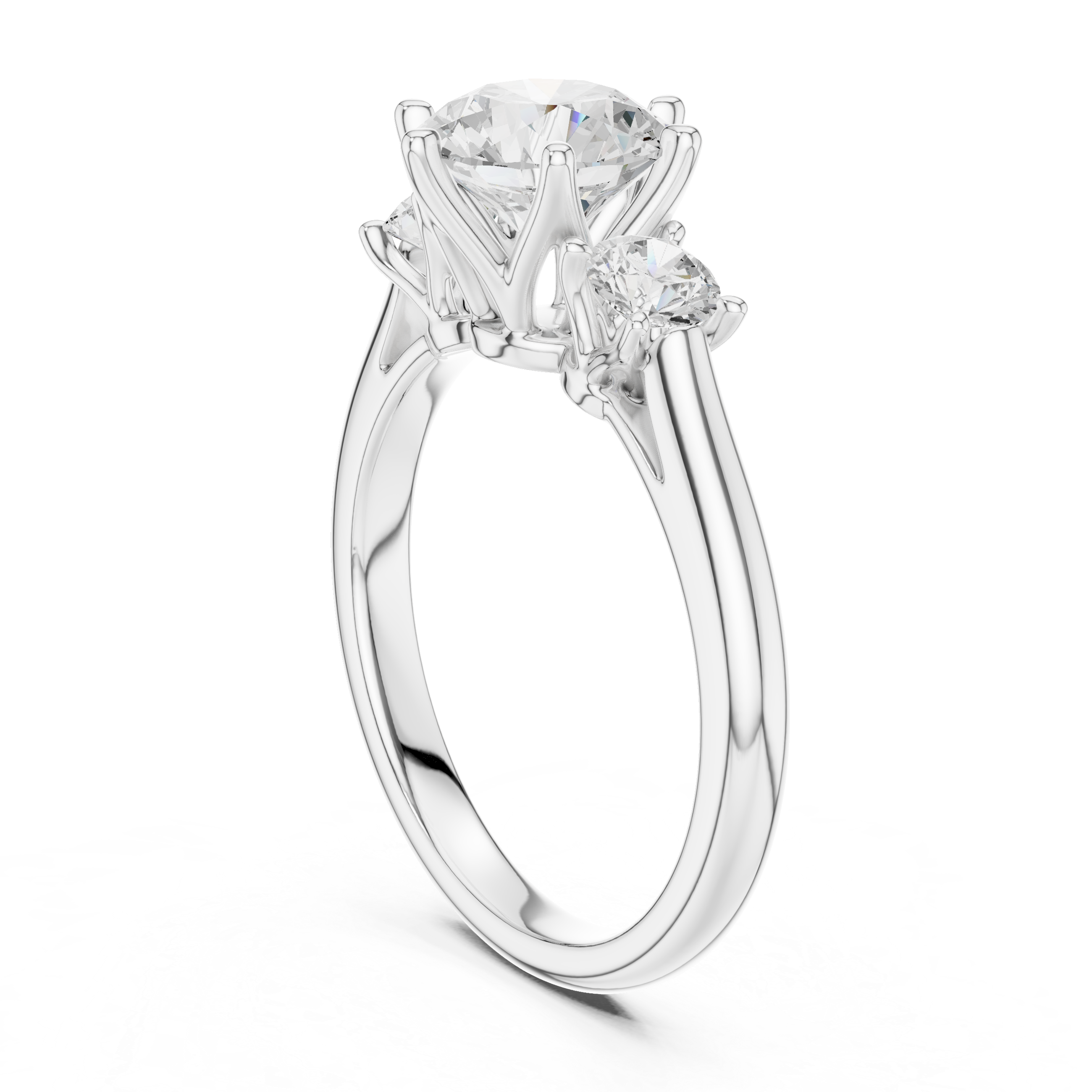 Classic Three Stone Round Diamond Engagement Ring with Round Side Stones