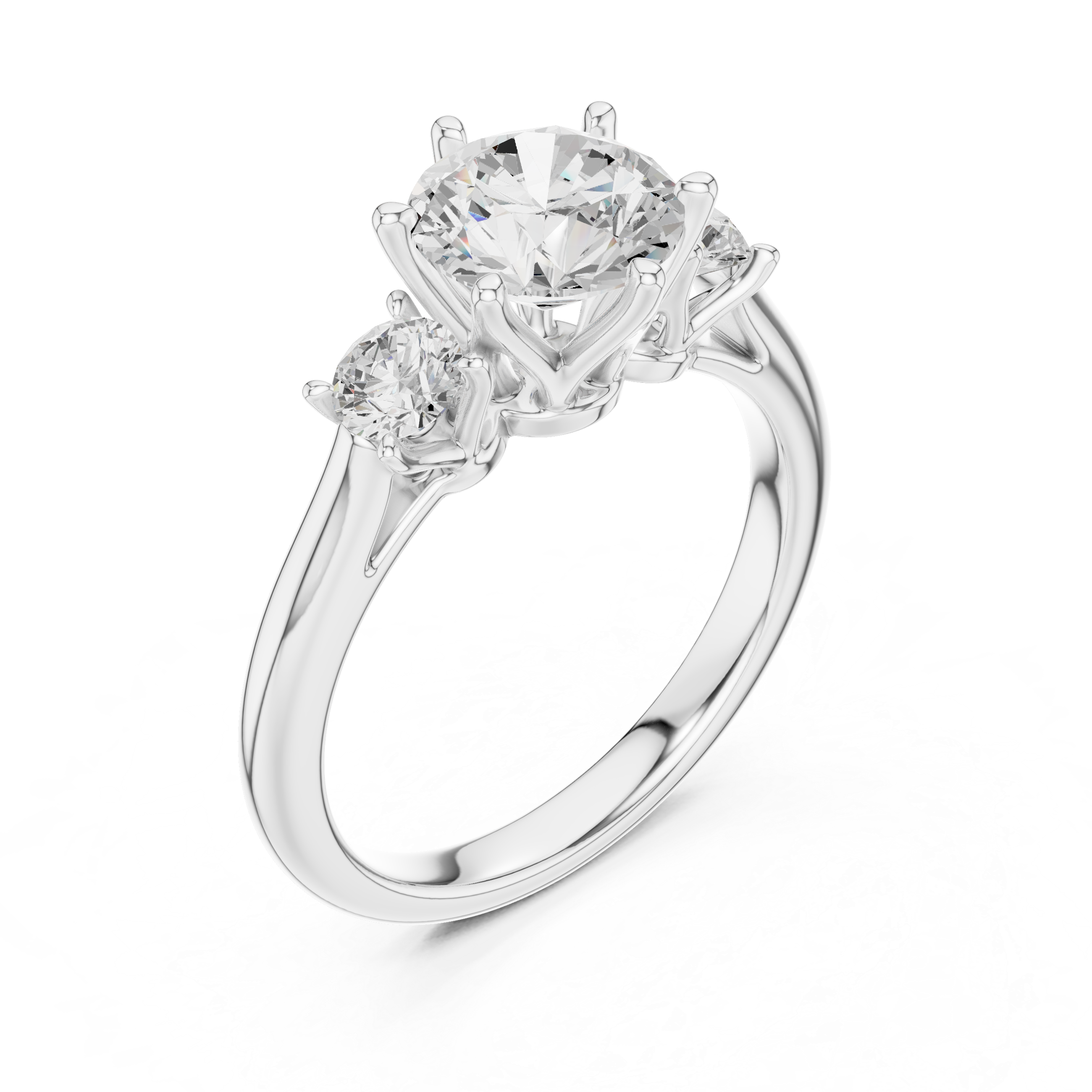Classic Three Stone Round Diamond Engagement Ring with Round Side Stones