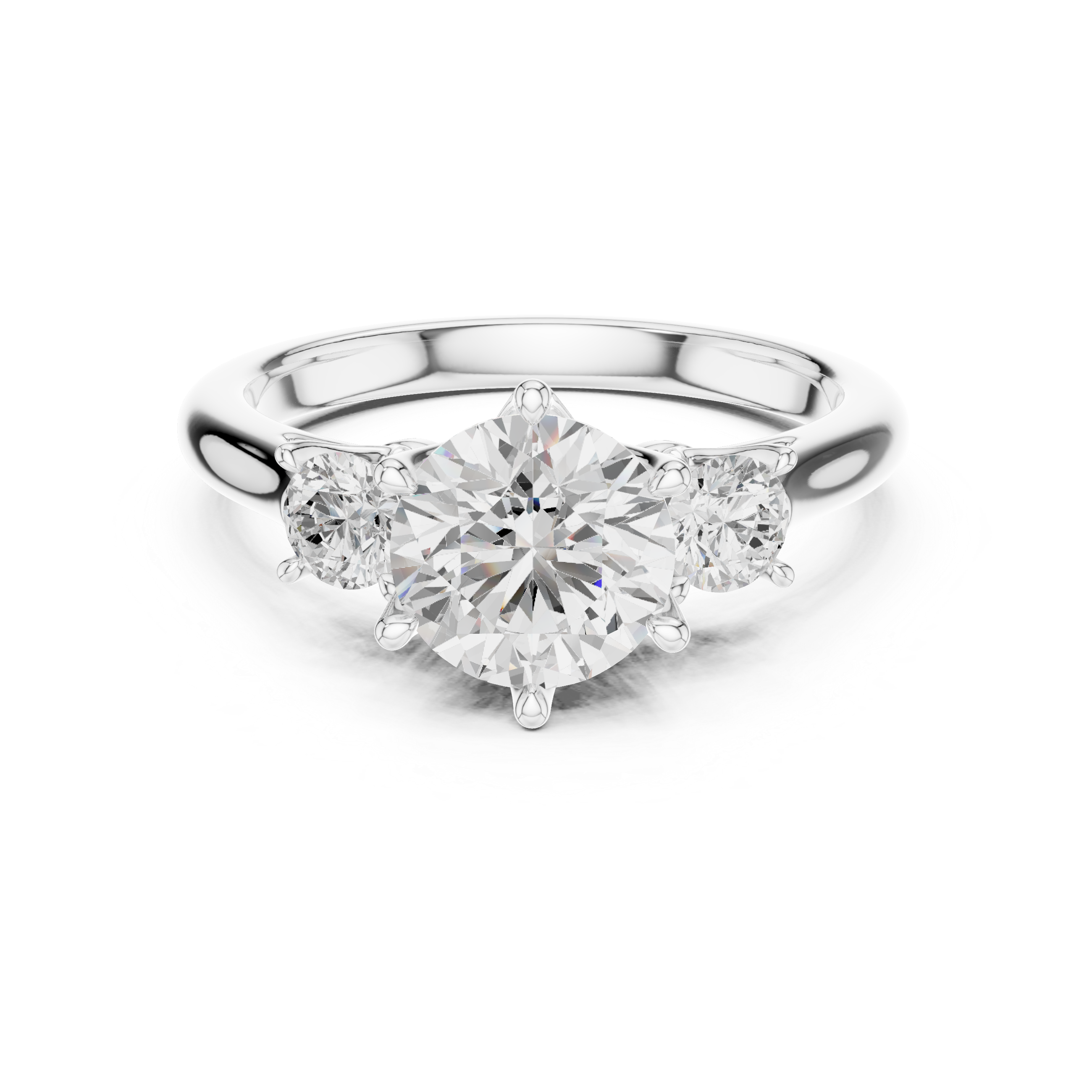 Classic Three Stone Round Diamond Engagement Ring with Round Side Stones