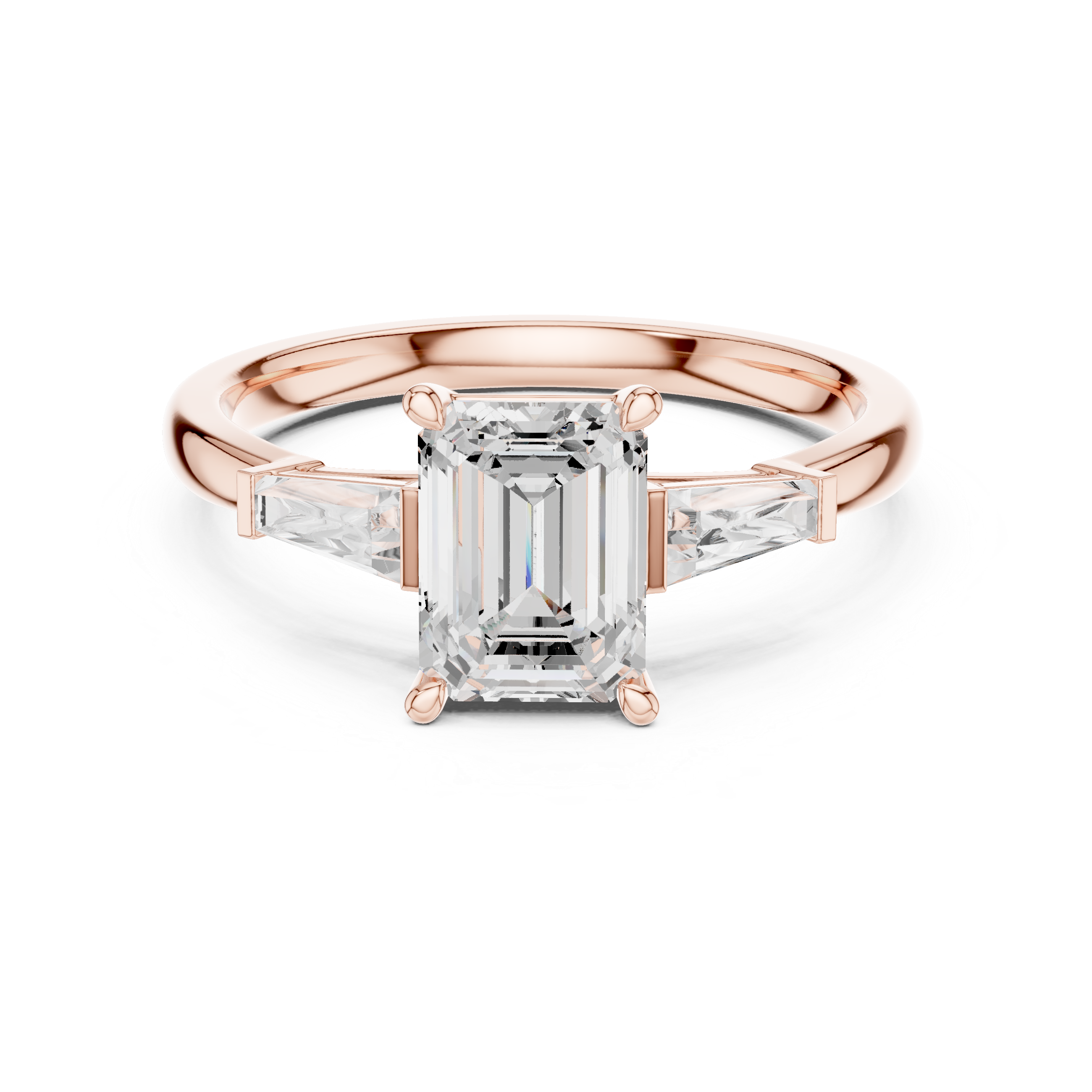 Emerald Cut Three Stone Engagement Ring with Tapered Baguette Side Diamonds