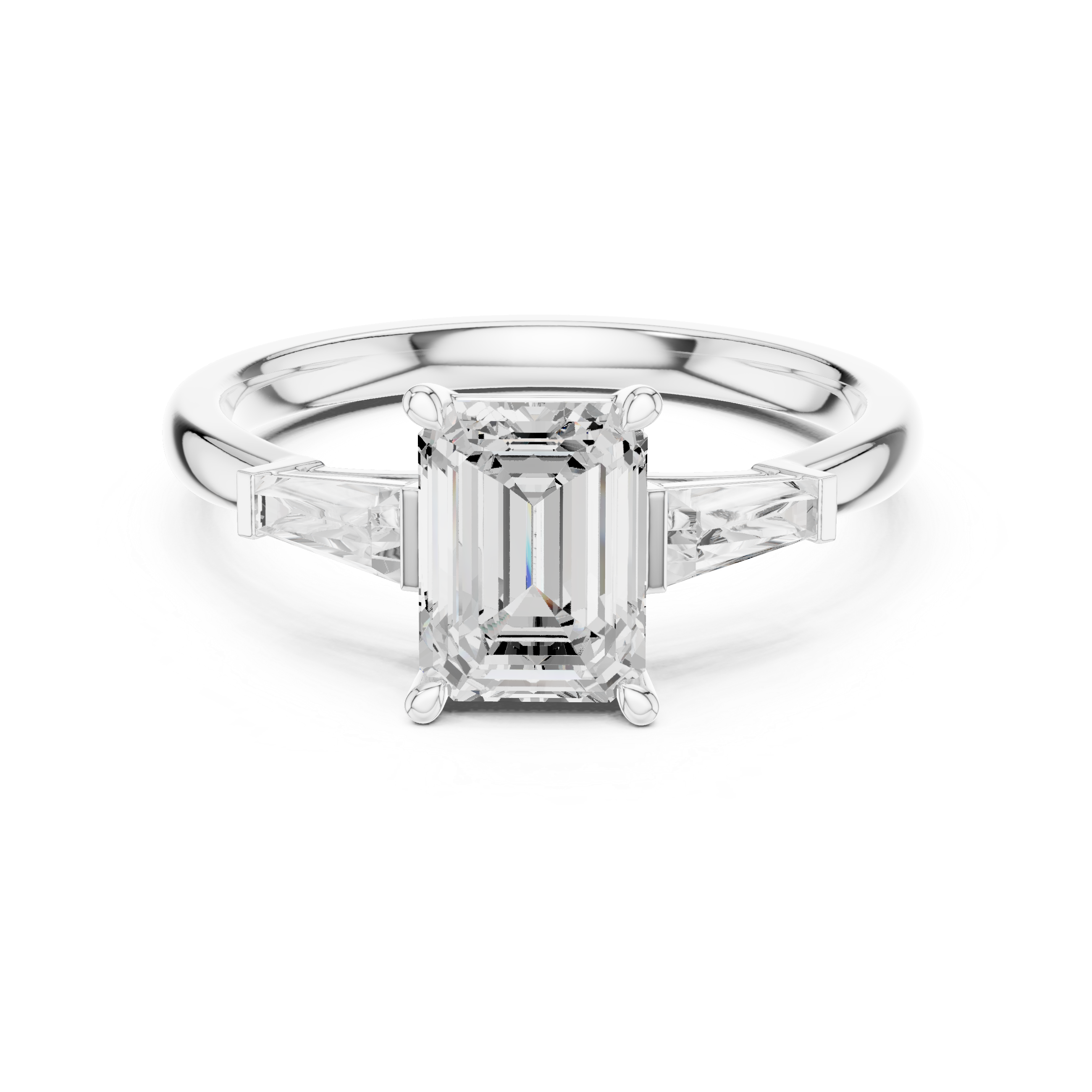 Emerald Cut Three Stone Engagement Ring with Tapered Baguette Side Diamonds