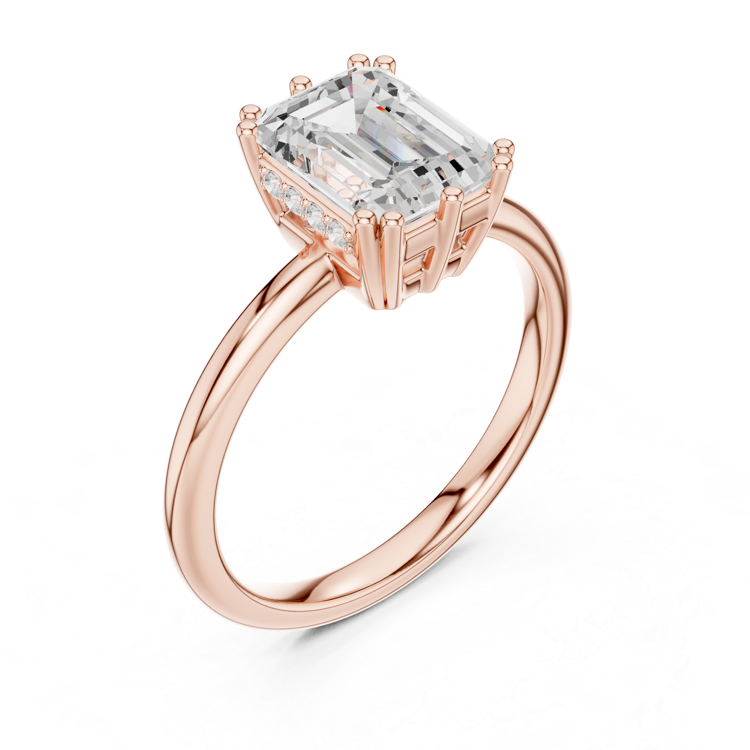 Emerald Cut Solitaire Engagement Ring with Hidden Diamond Gallery