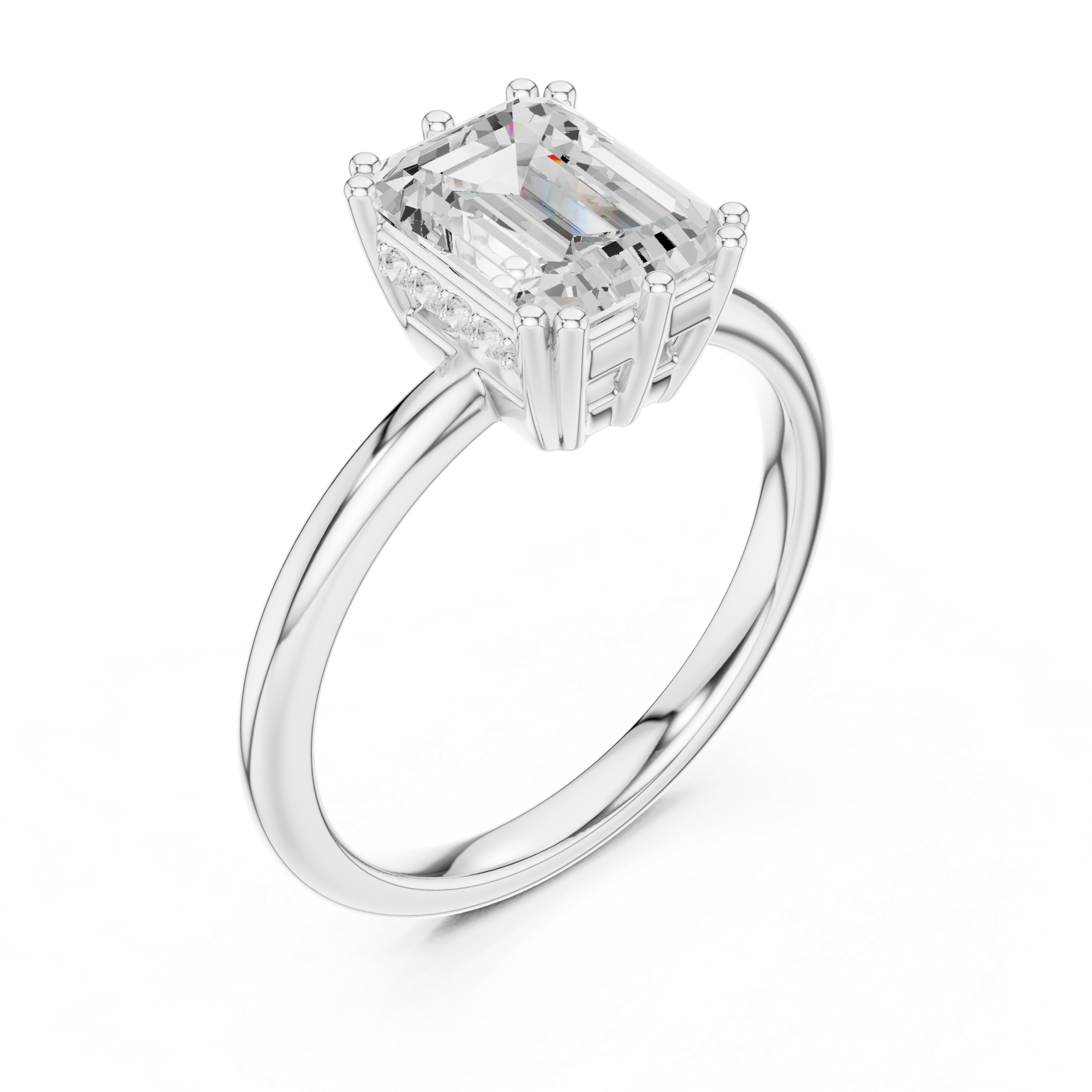 Emerald Cut Solitaire Engagement Ring with Hidden Diamond Gallery