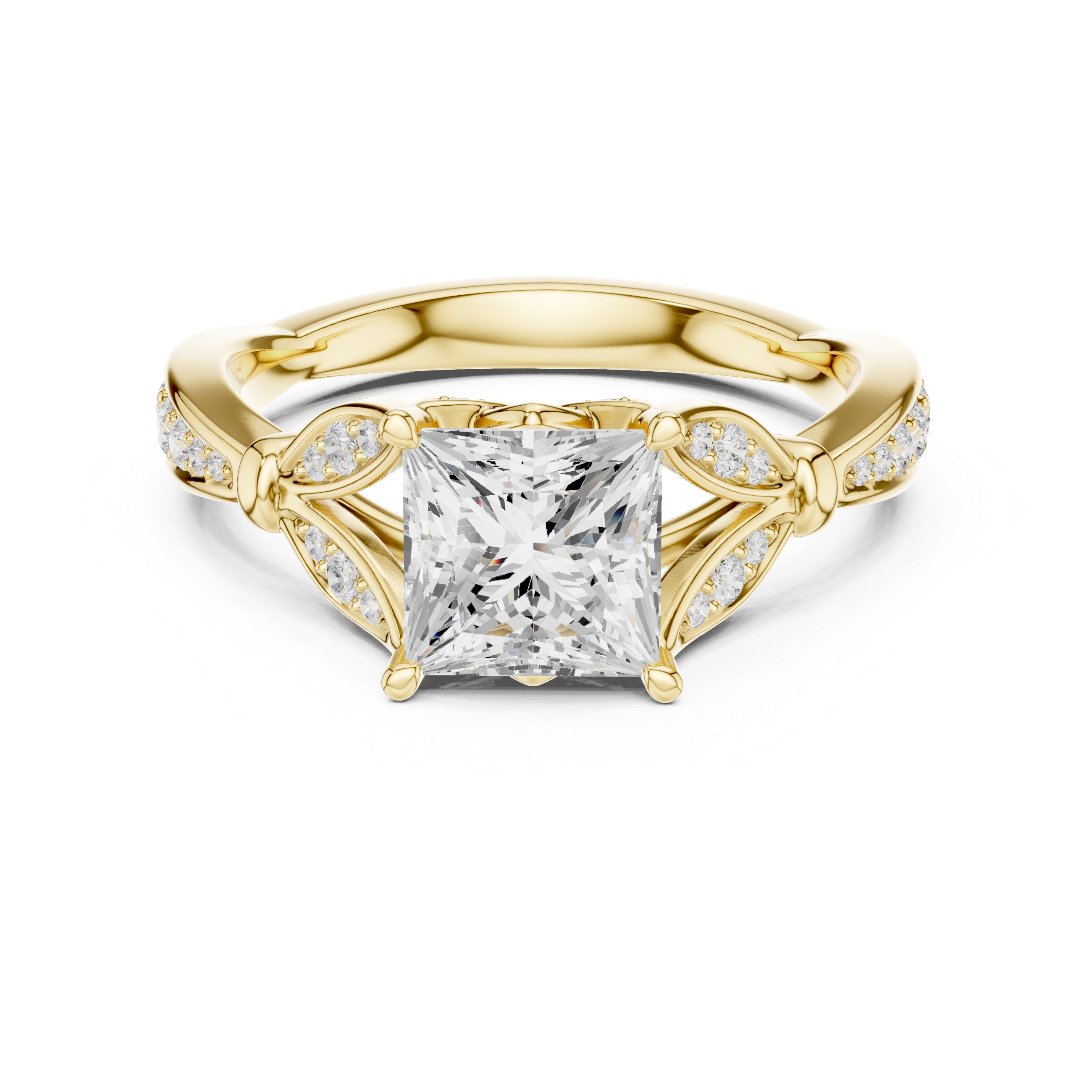 Princess Cut Diamond Engagement Ring with Nature-Inspired Pavé Leaf Setting