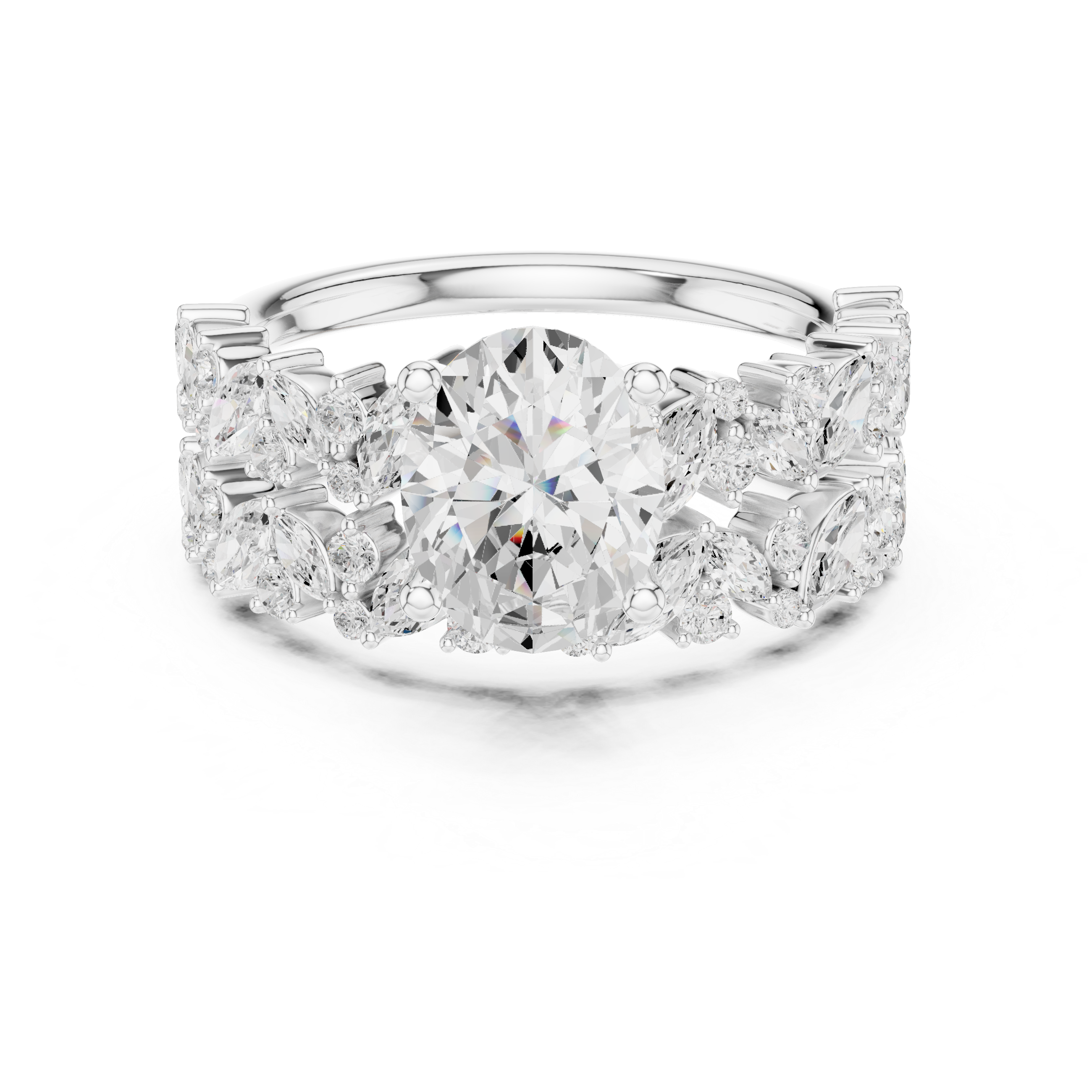 Oval Cut Diamond Bridal Ring Set with Marquise Accent Wedding Bands