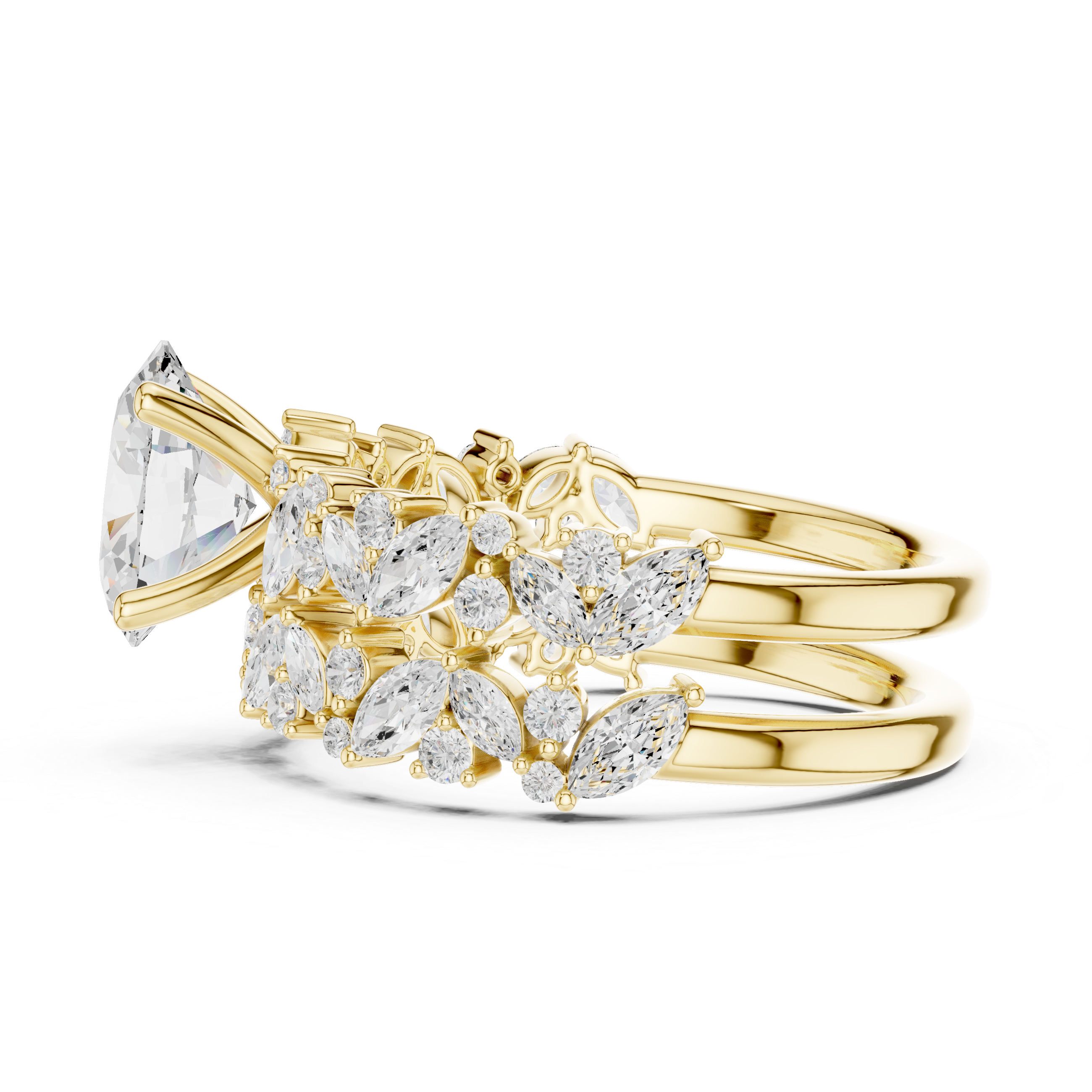 Oval Cut Diamond Bridal Ring Set with Marquise Accent Wedding Bands