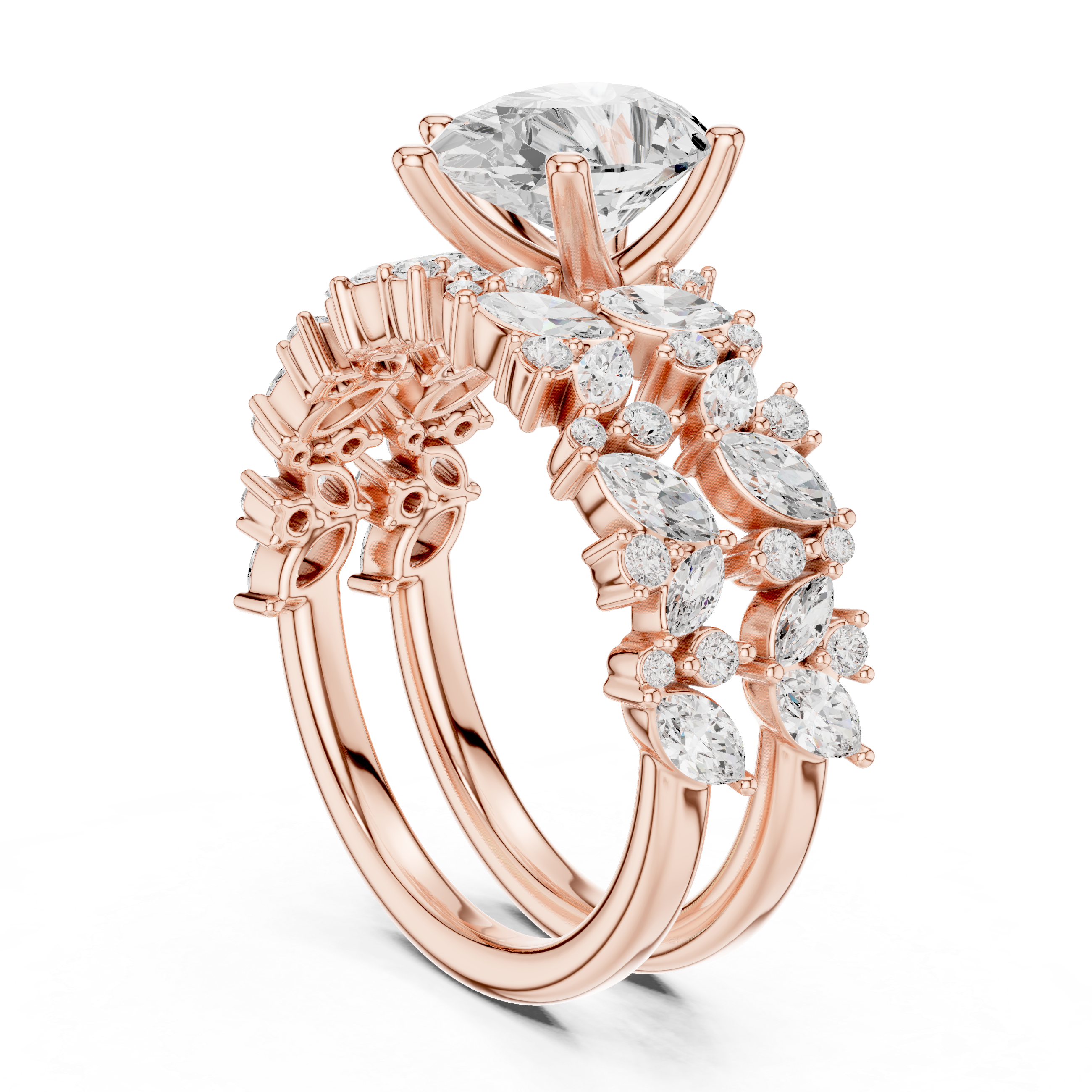 Pear Cut Diamond Bridal Ring Set with Marquise Accent Wedding Bands