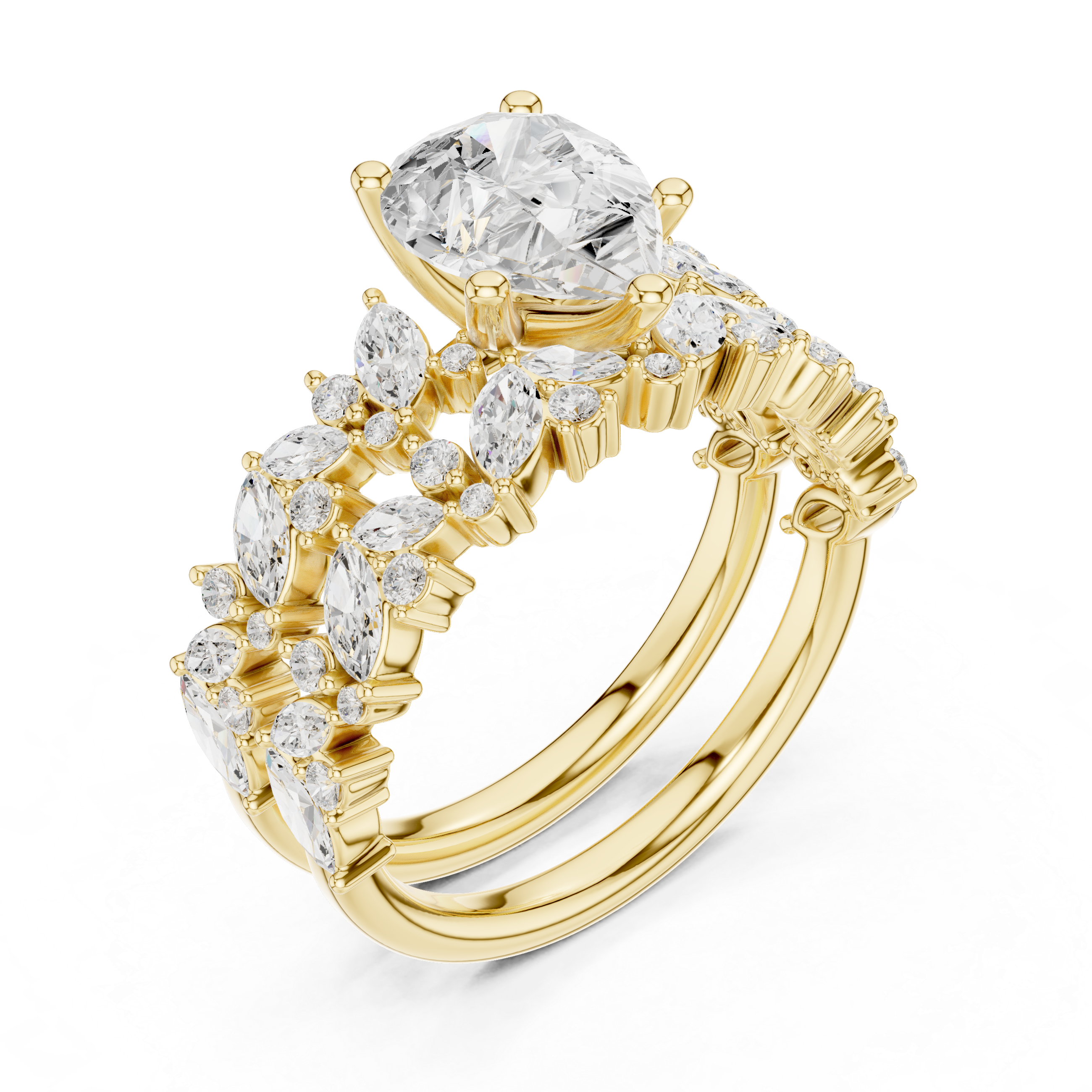 Pear Cut Diamond Bridal Ring Set with Marquise Accent Wedding Bands