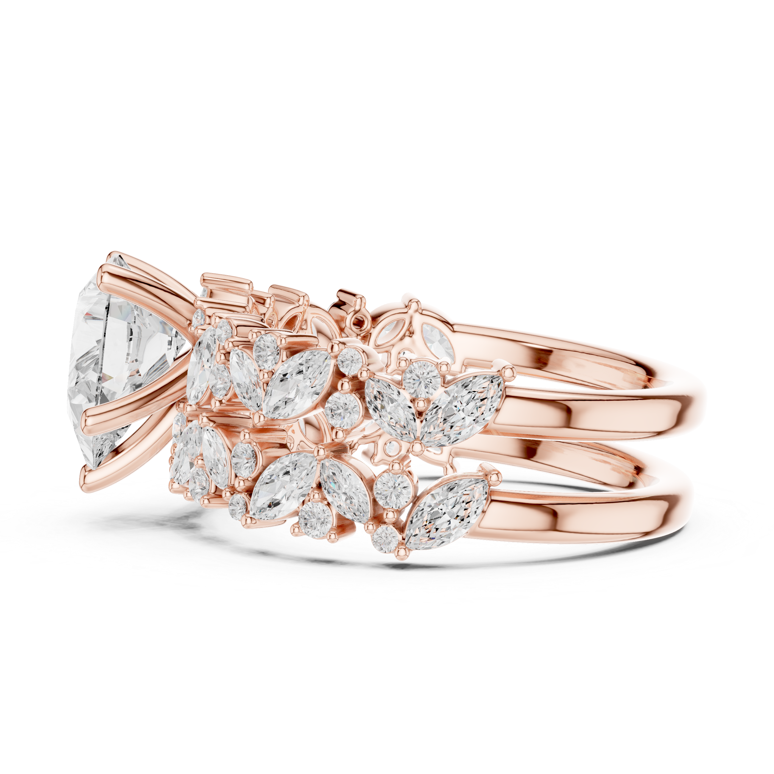 Pear Cut Diamond Bridal Ring Set with Marquise Accent Wedding Bands