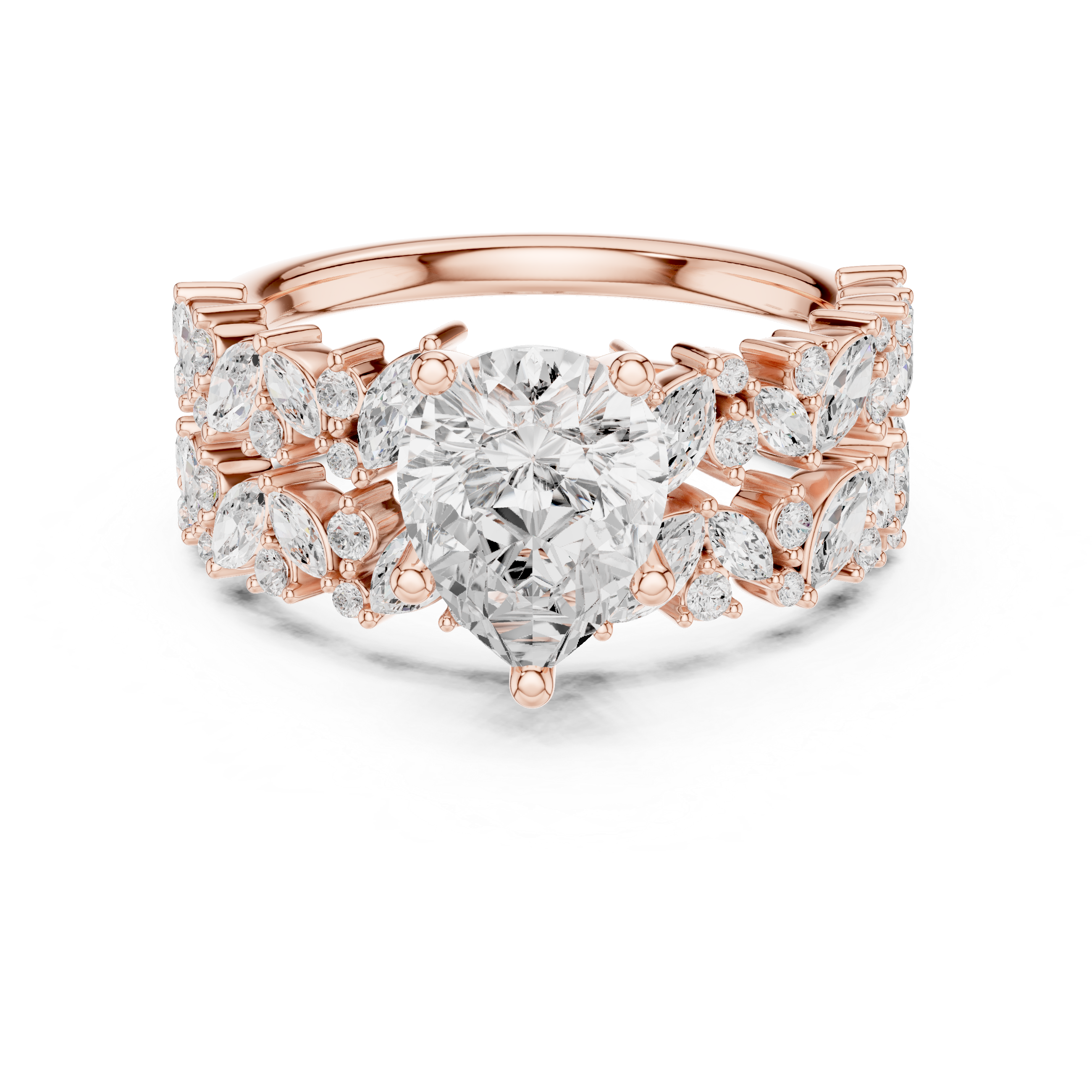Pear Cut Diamond Bridal Ring Set with Marquise Accent Wedding Bands