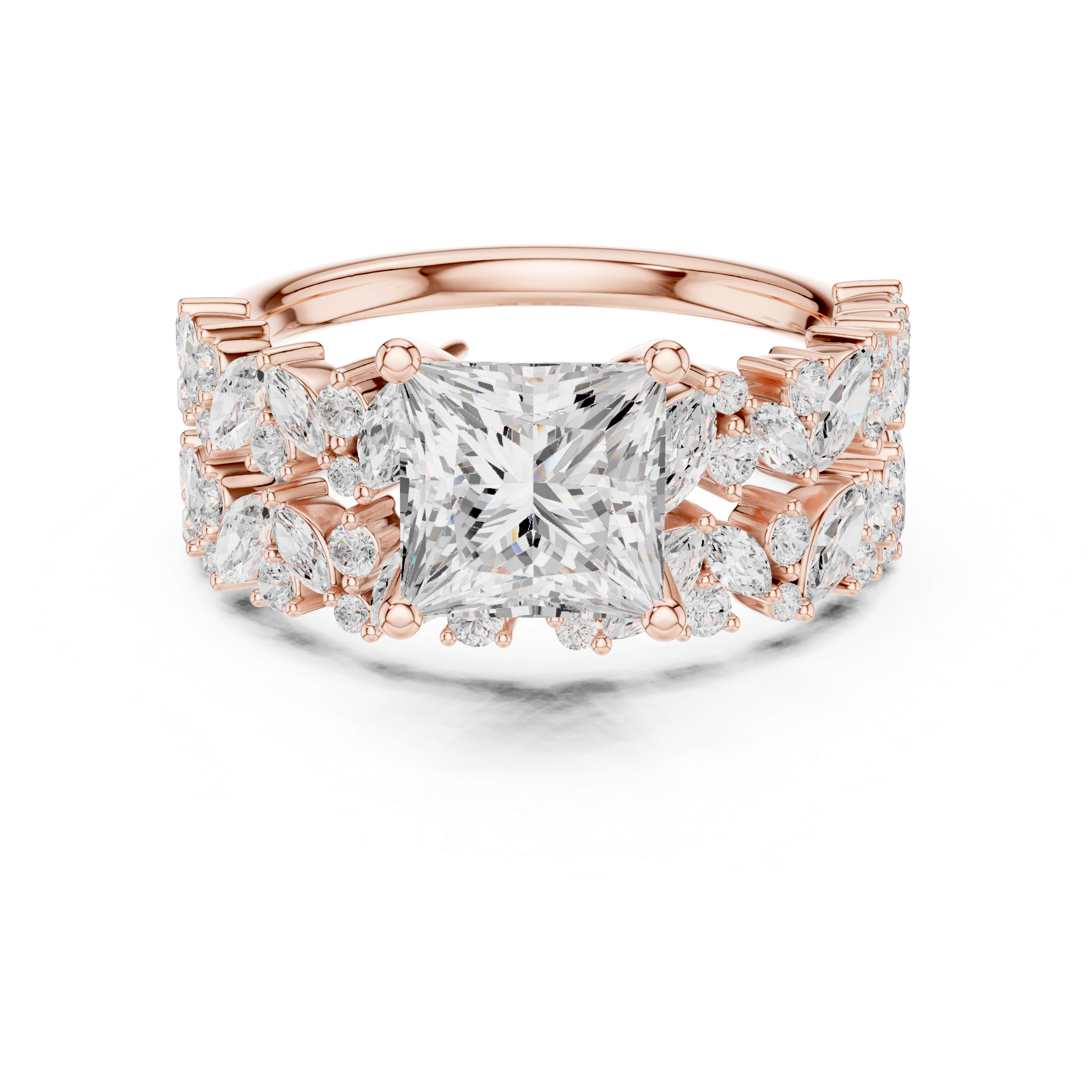 Princess Cut Diamond Bridal Ring Set with Marquise Accent Wedding Bands