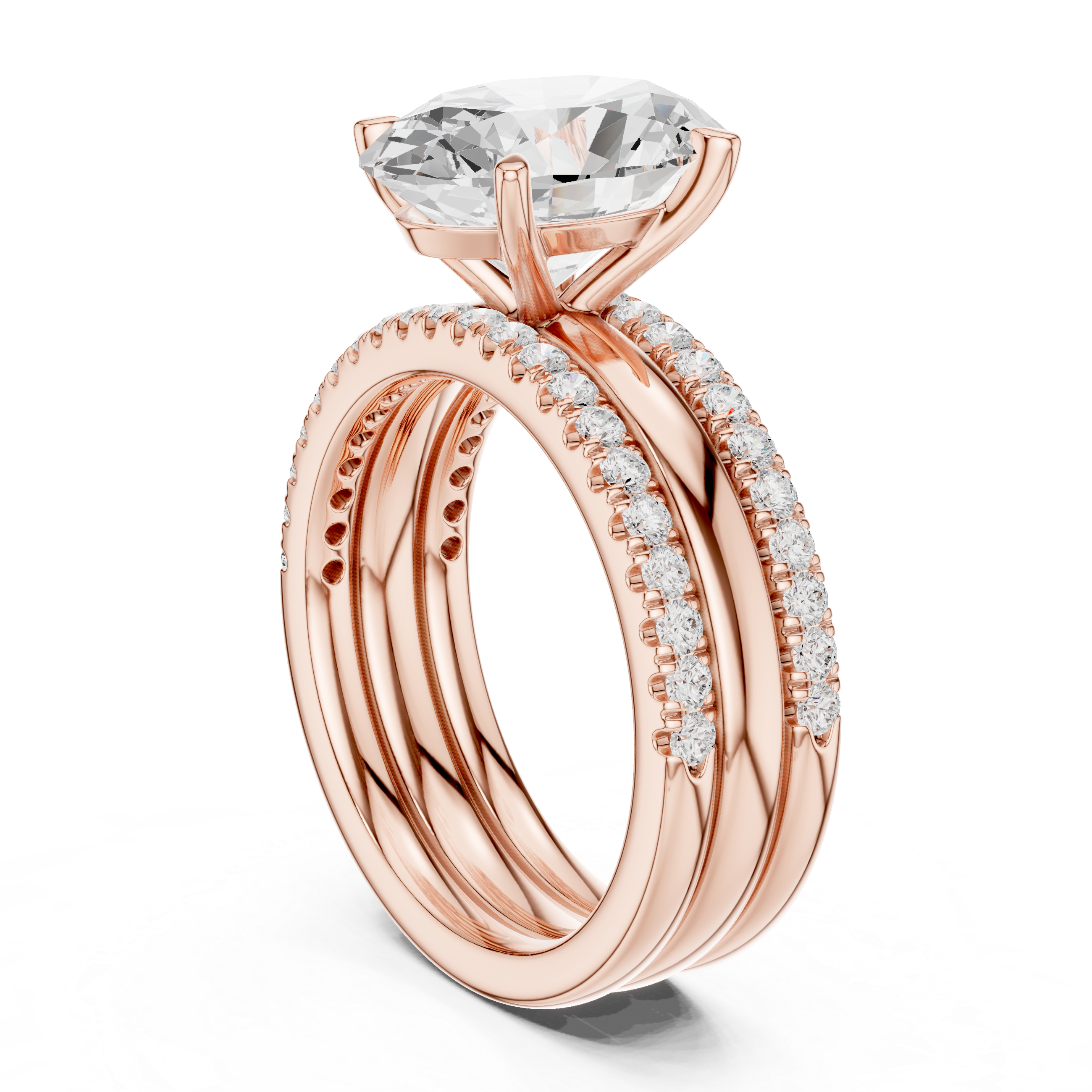 Oval Cut Diamond Bridal Ring Set with Double Pavé Bands