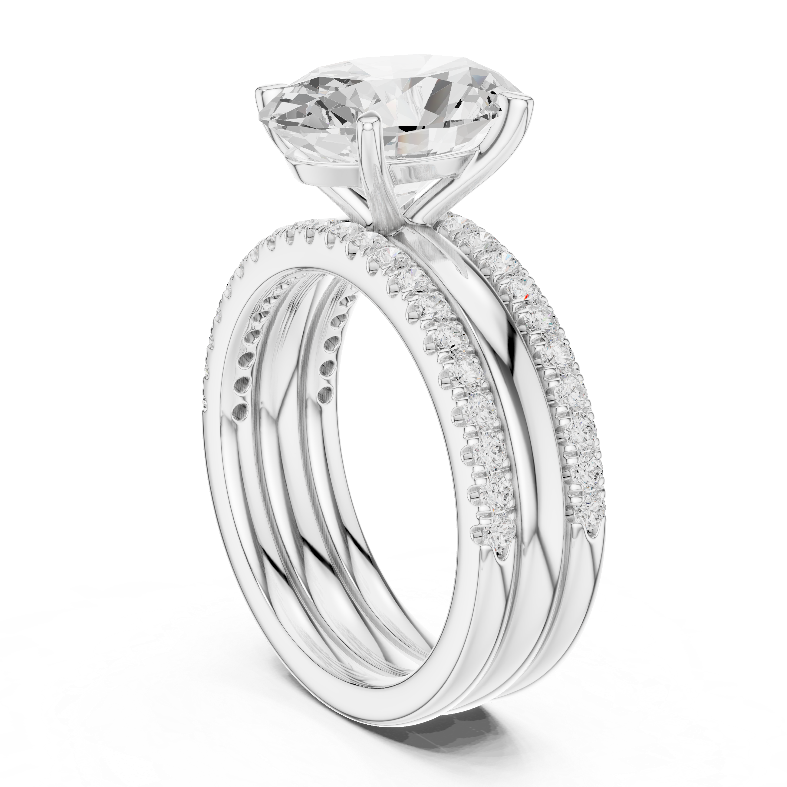 Oval Cut Diamond Bridal Ring Set with Double Pavé Bands