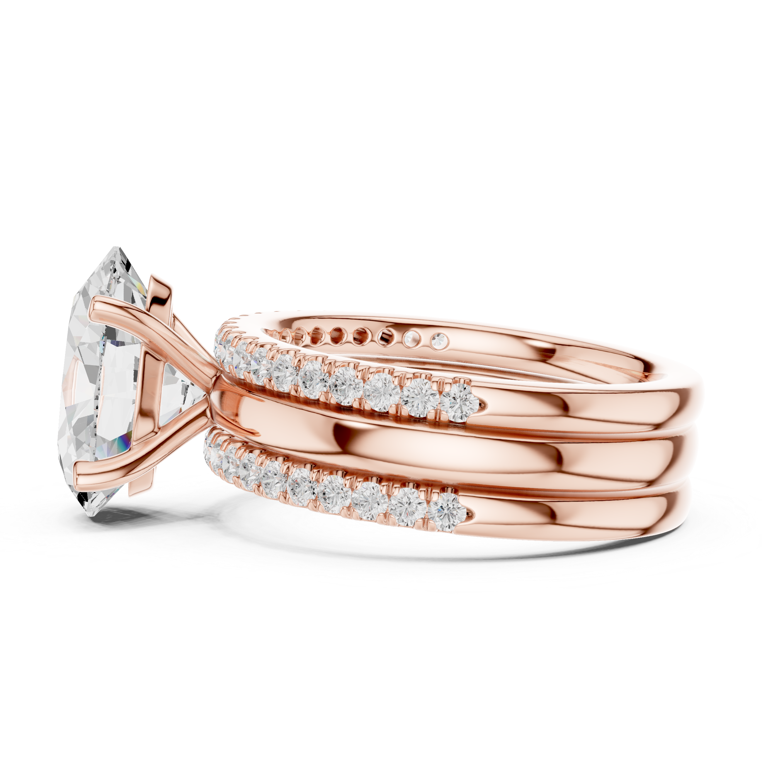 Oval Cut Diamond Bridal Ring Set with Double Pavé Bands