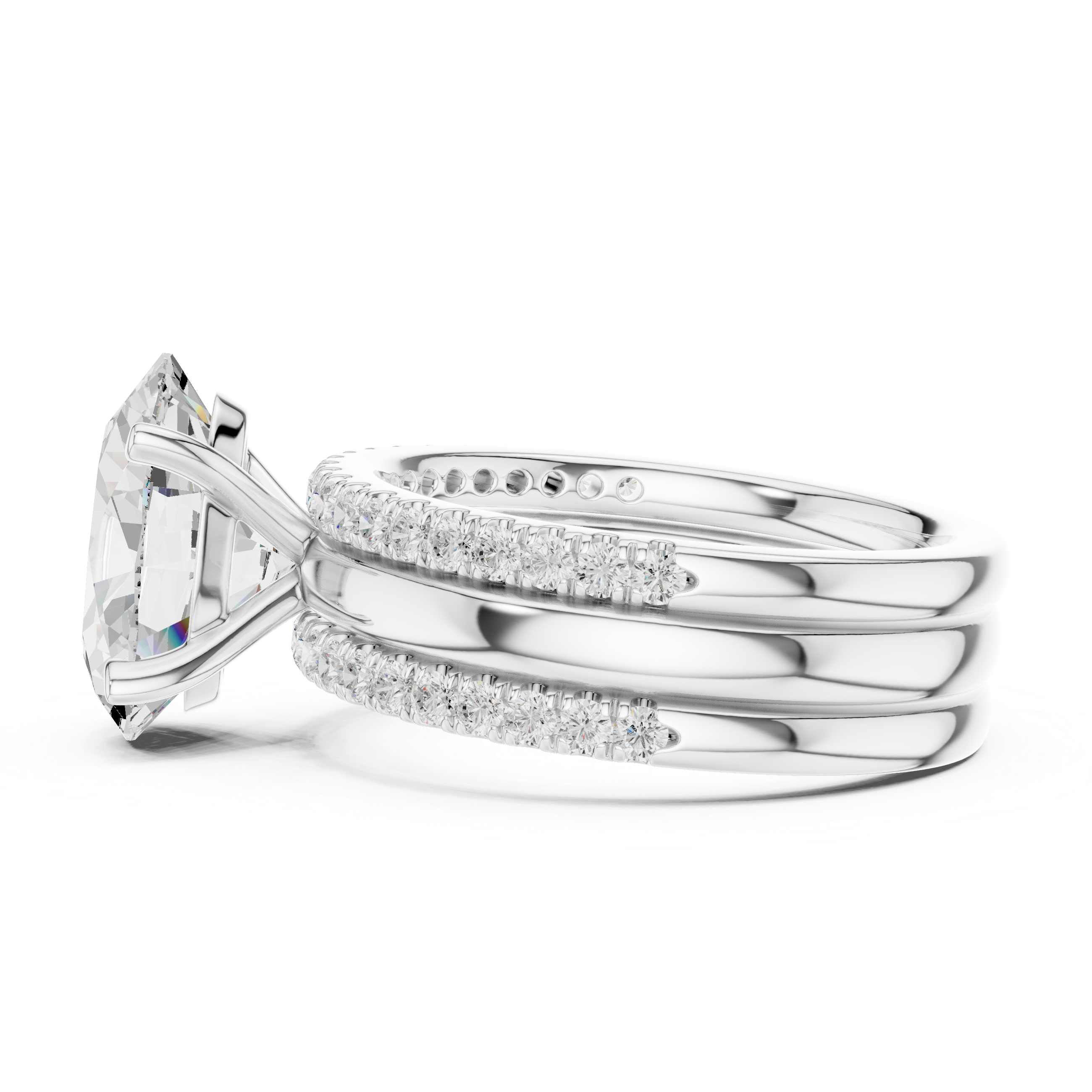 Oval Cut Diamond Bridal Ring Set with Double Pavé Bands