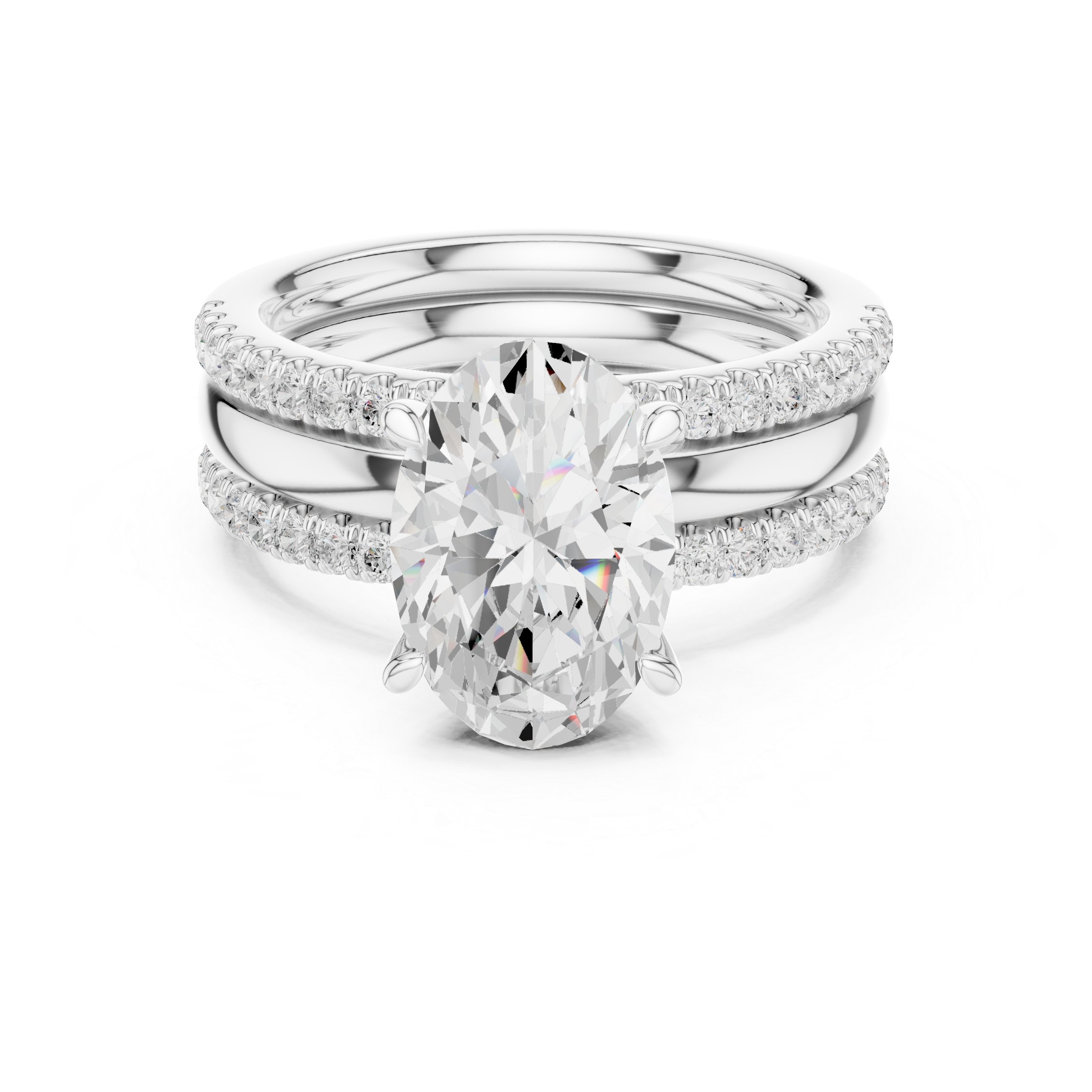 Oval Cut Diamond Bridal Ring Set with Double Pavé Bands