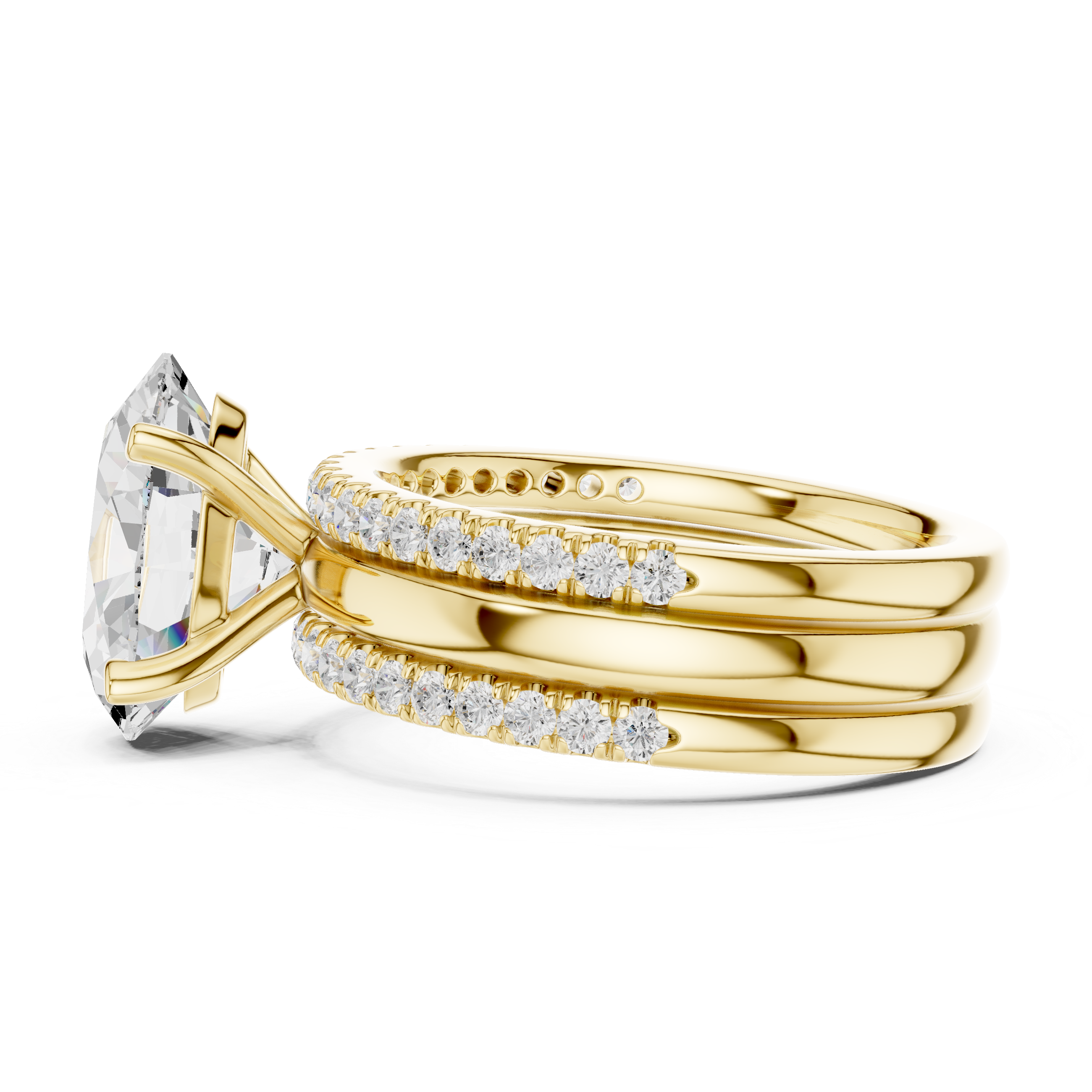 Oval Cut Diamond Bridal Ring Set with Double Pavé Bands