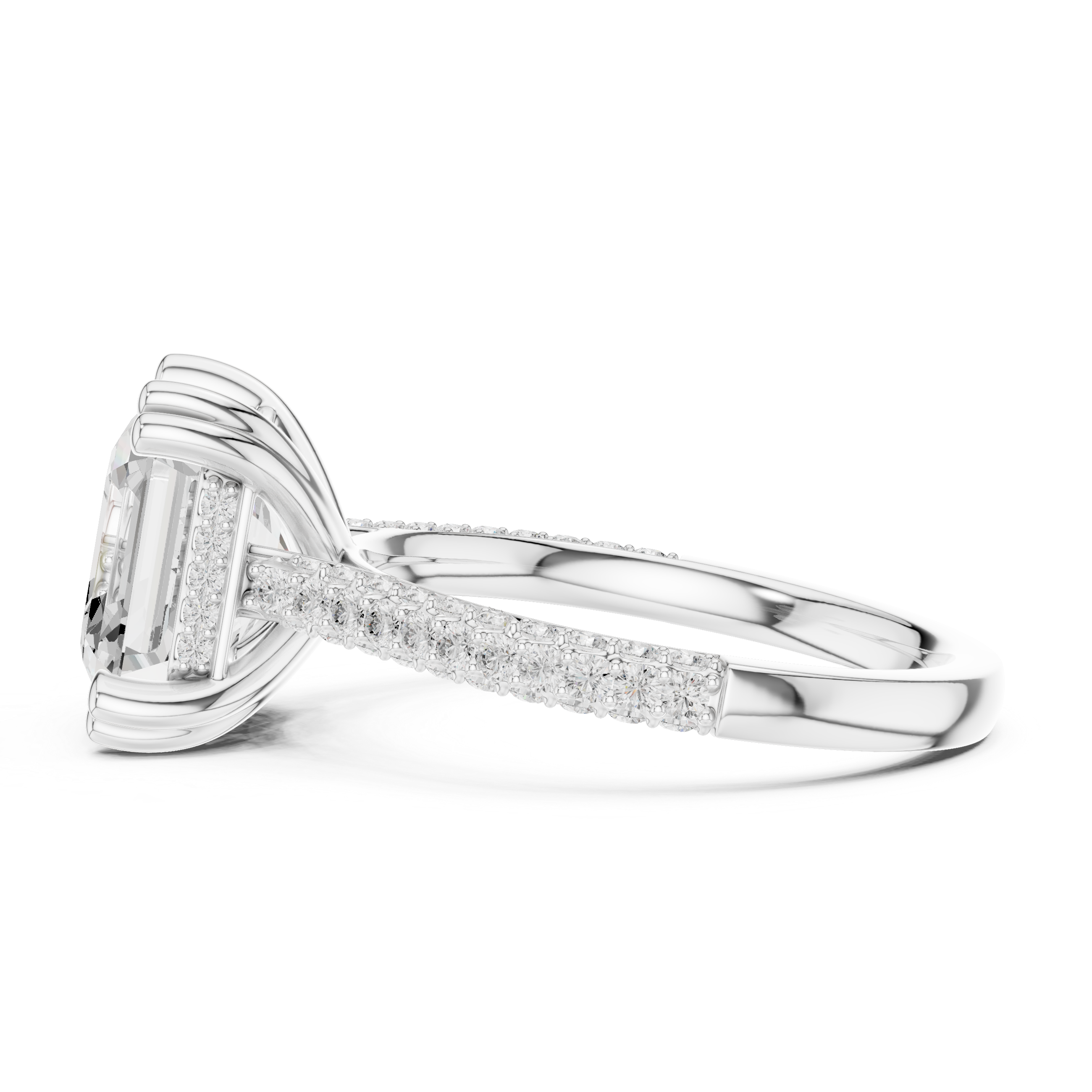 Emerald Cut Diamond Engagement Ring with Double Pavé Band