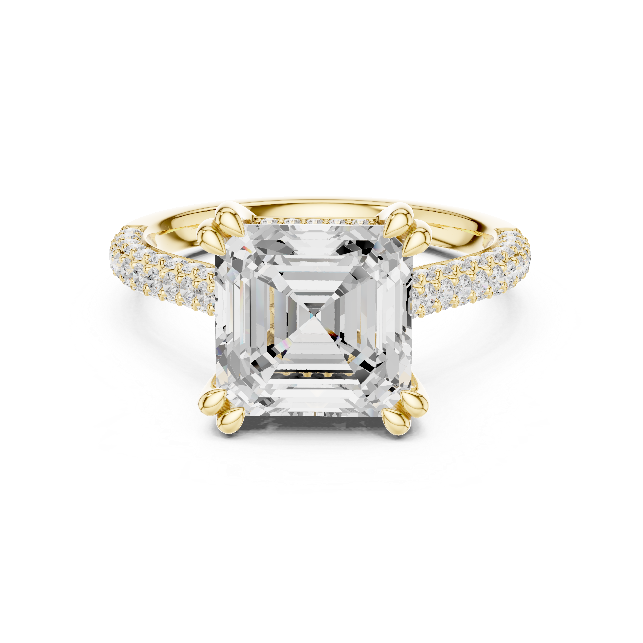 Asscher Cut Hidden Halo Engagement Ring with Split Shank Pavé Diamond Band