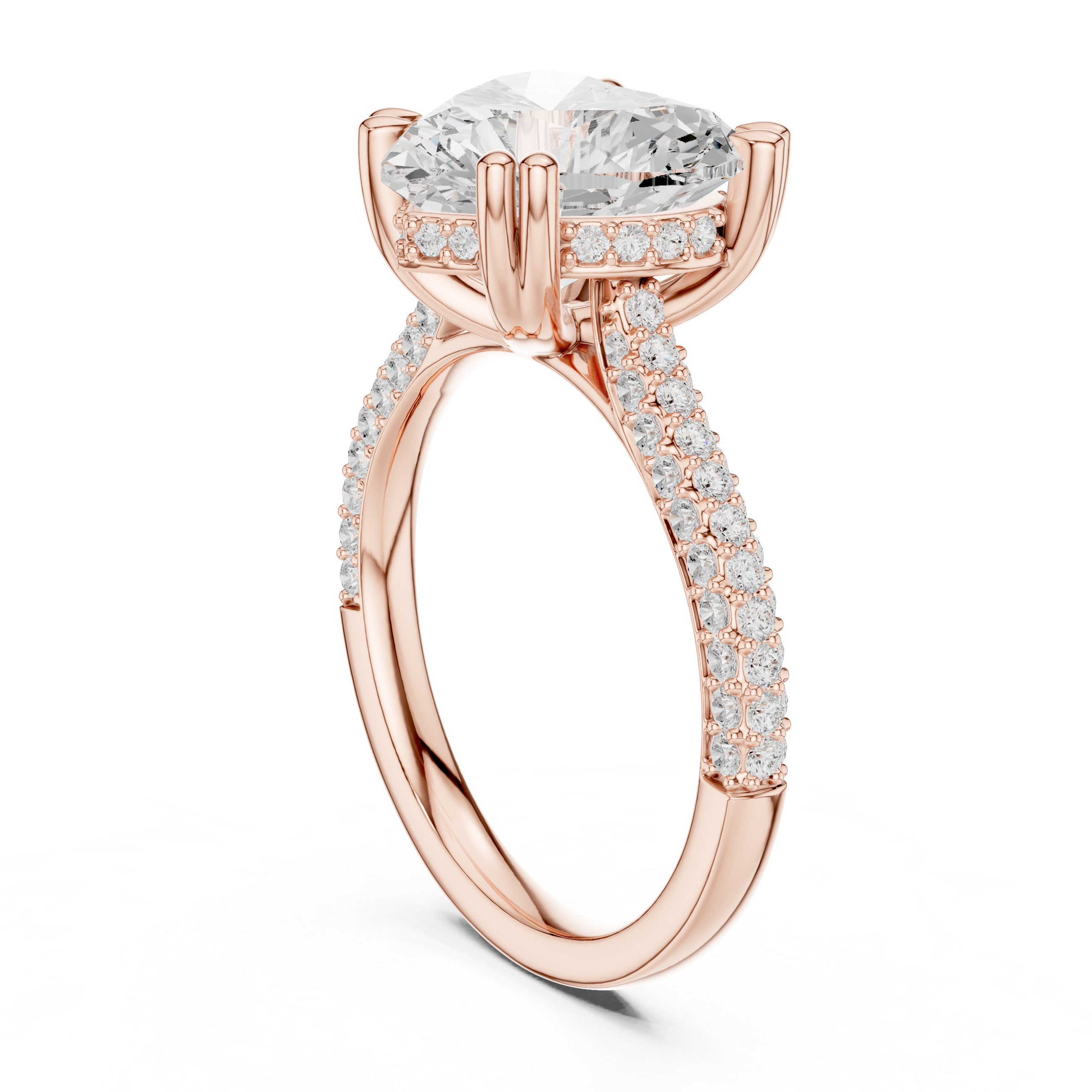 Heart Cut Hidden Halo Engagement Ring with Split Shank Pavé Diamond Band