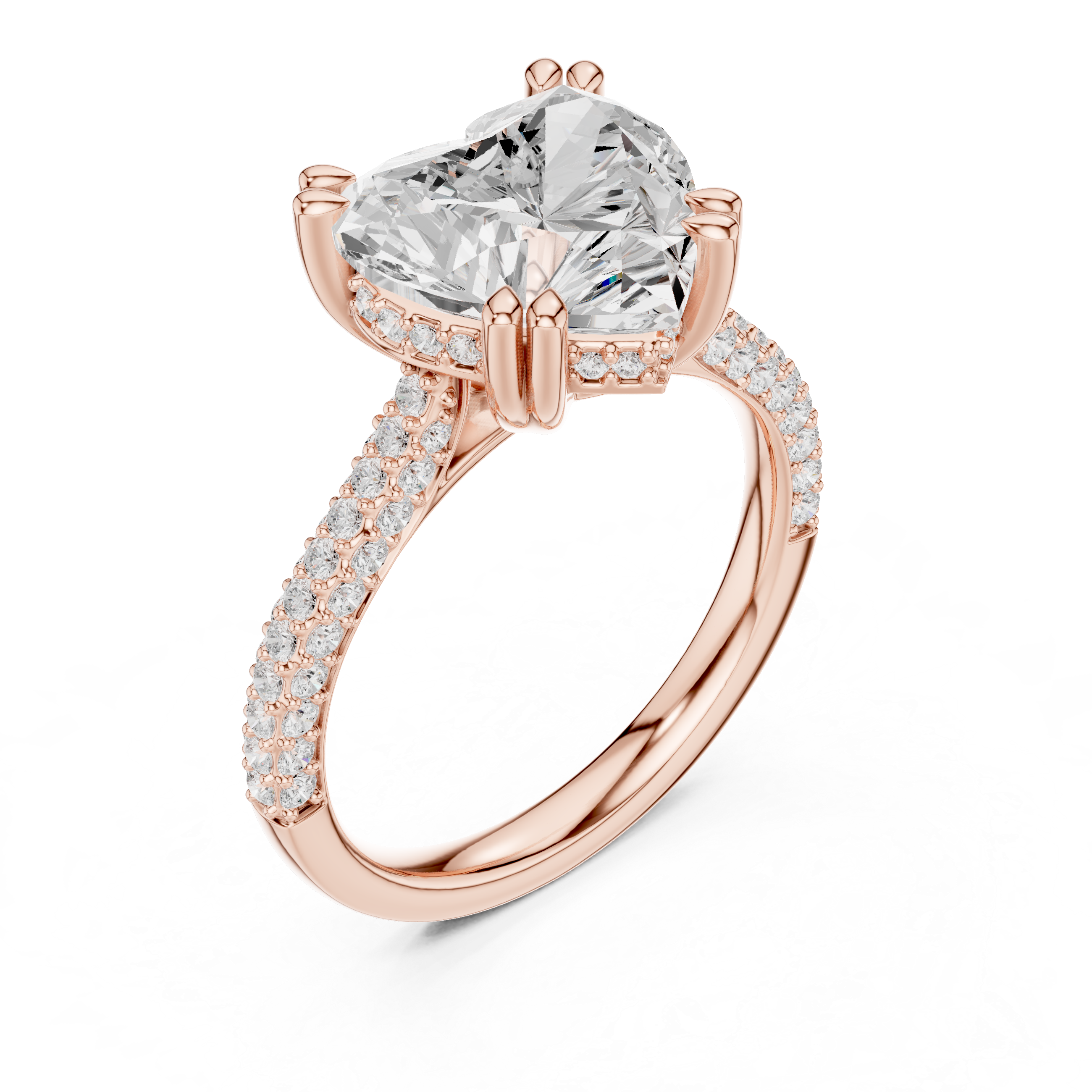 Heart Cut Hidden Halo Engagement Ring with Split Shank Pavé Diamond Band