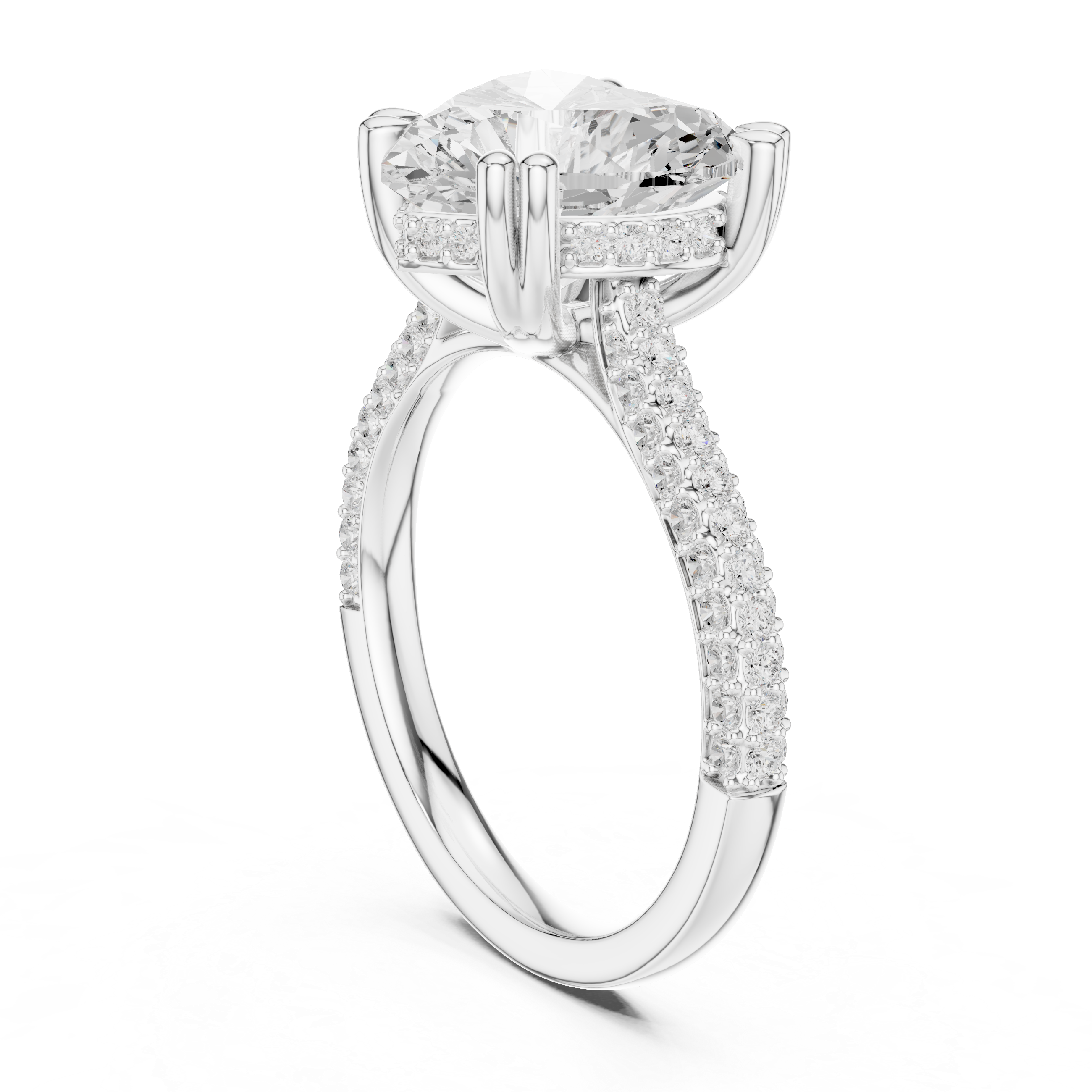 Heart Cut Hidden Halo Engagement Ring with Split Shank Pavé Diamond Band