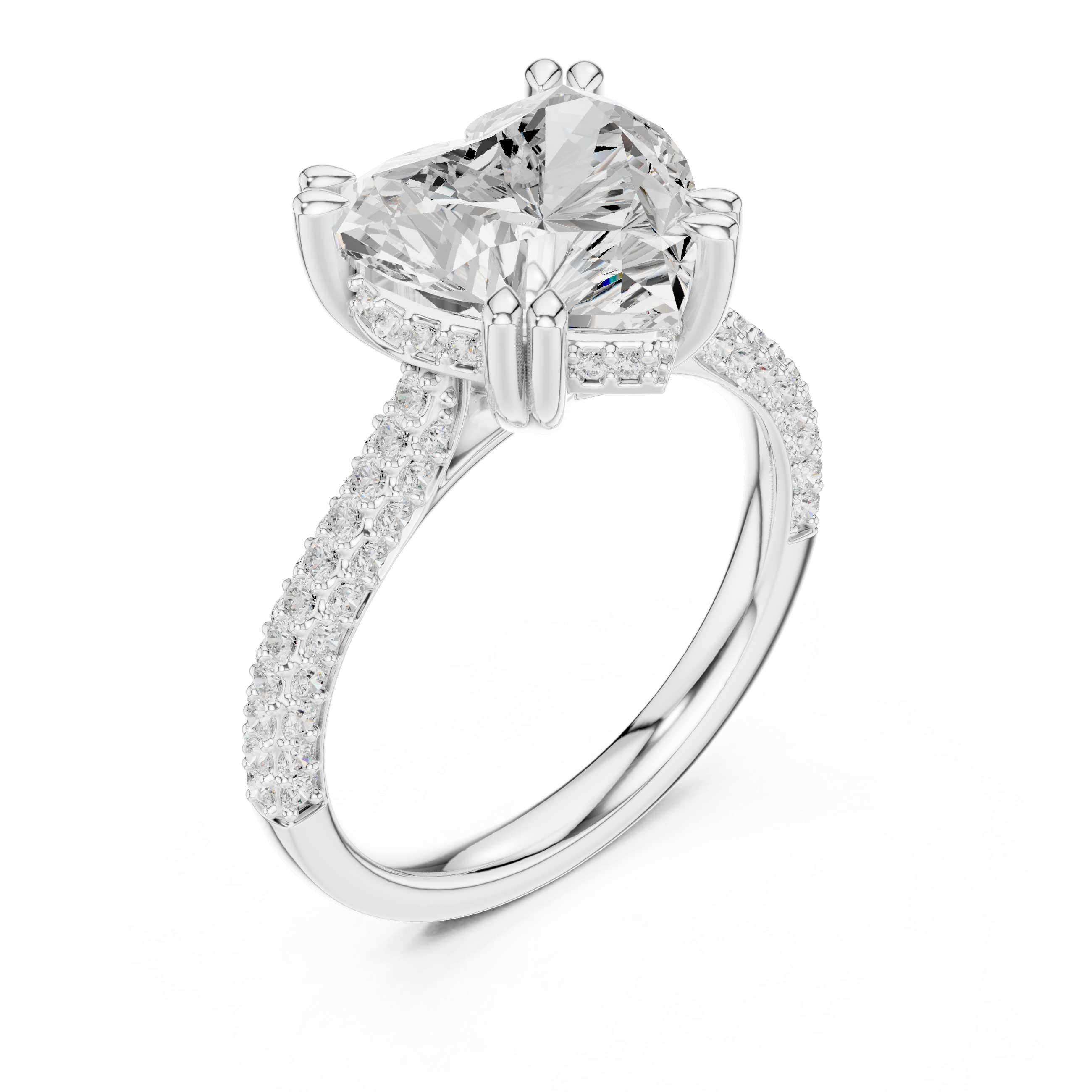 Heart Cut Hidden Halo Engagement Ring with Split Shank Pavé Diamond Band