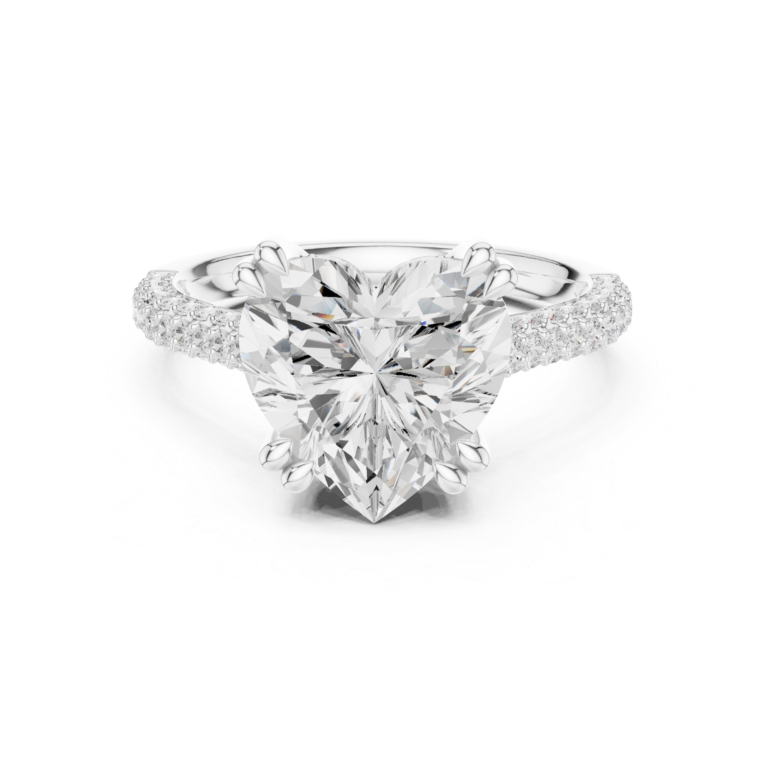Heart Cut Hidden Halo Engagement Ring with Split Shank Pavé Diamond Band