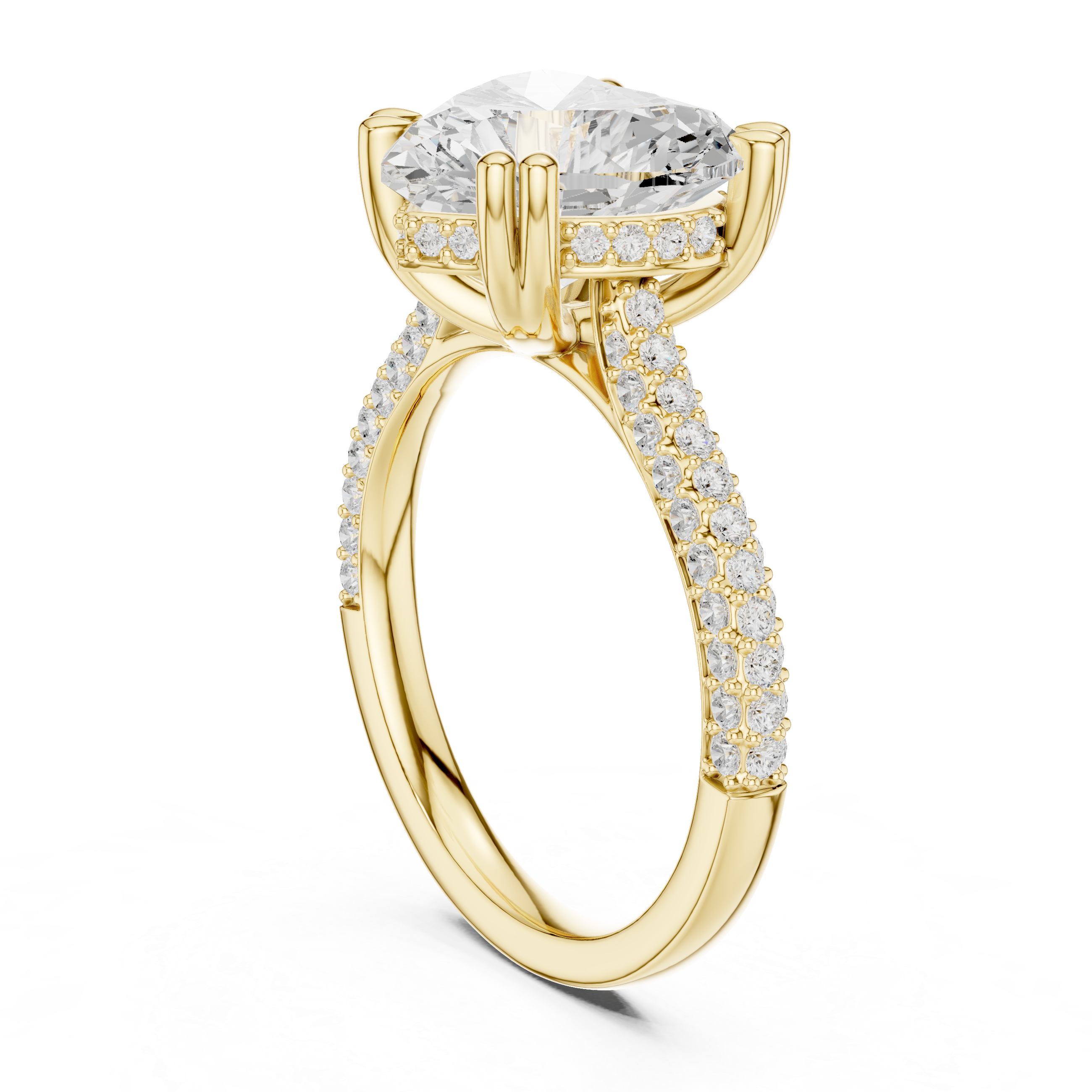 Heart Cut Hidden Halo Engagement Ring with Split Shank Pavé Diamond Band
