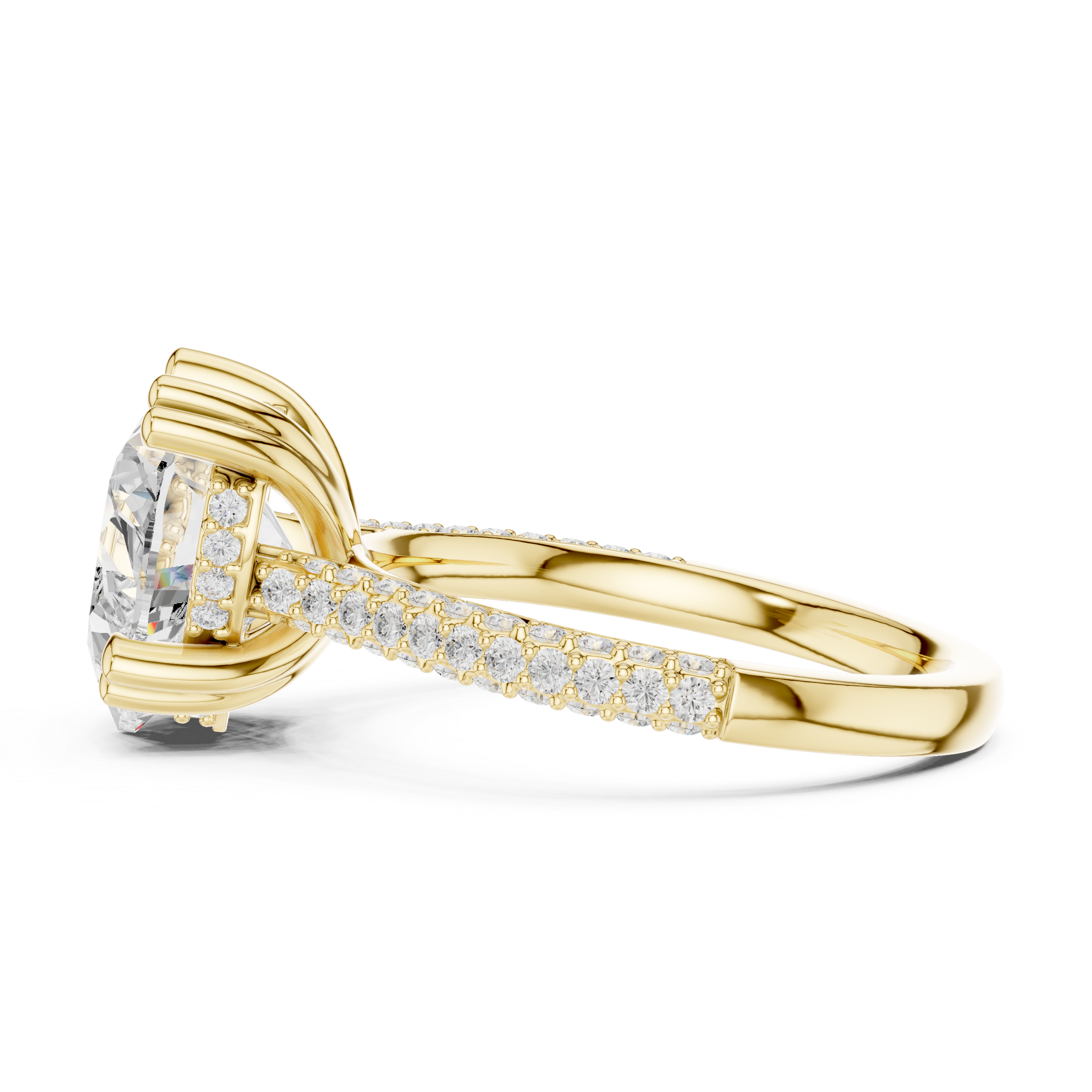 Heart Cut Hidden Halo Engagement Ring with Split Shank Pavé Diamond Band
