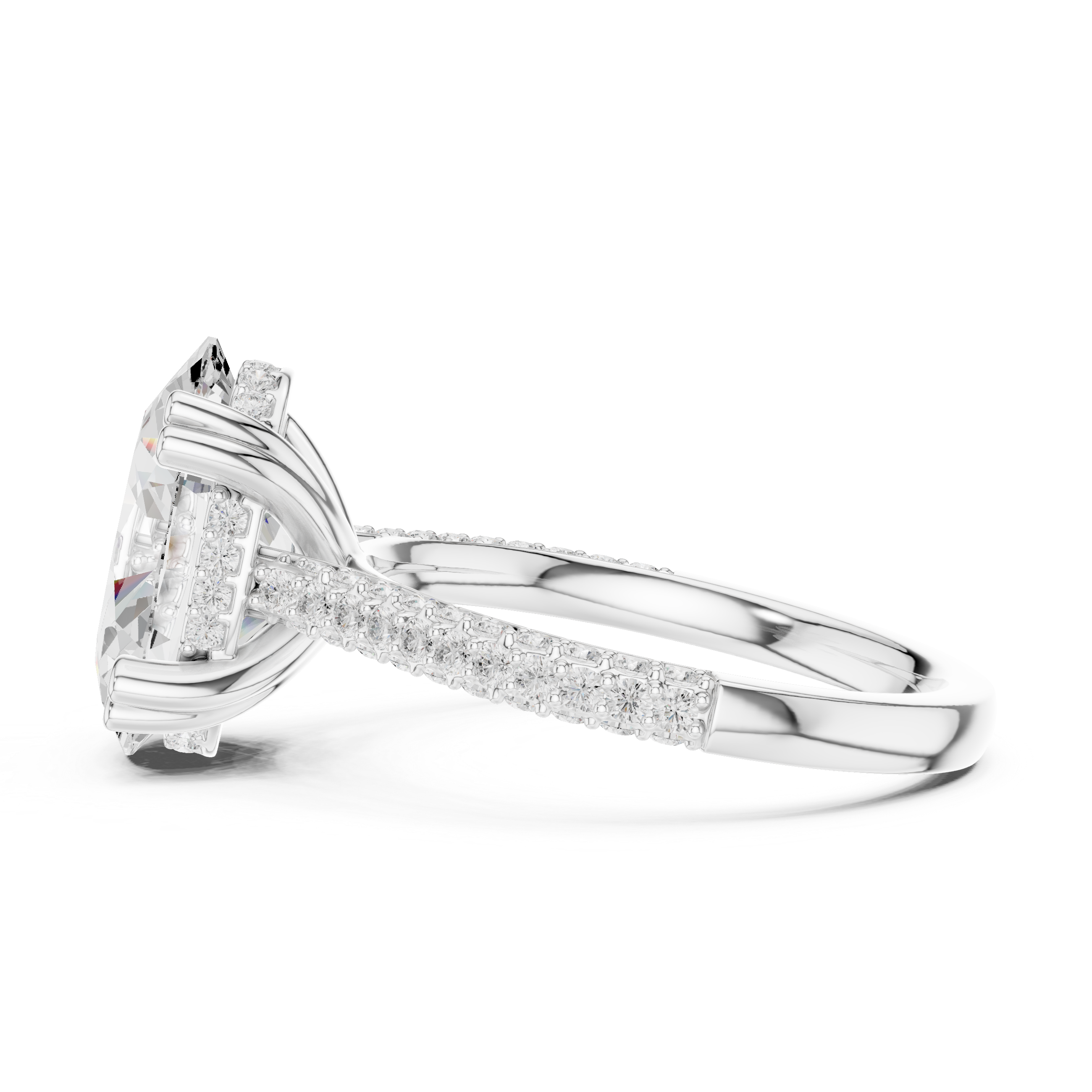Oval Cut Hidden Halo Engagement Ring with Split Shank Pavé Diamond Band