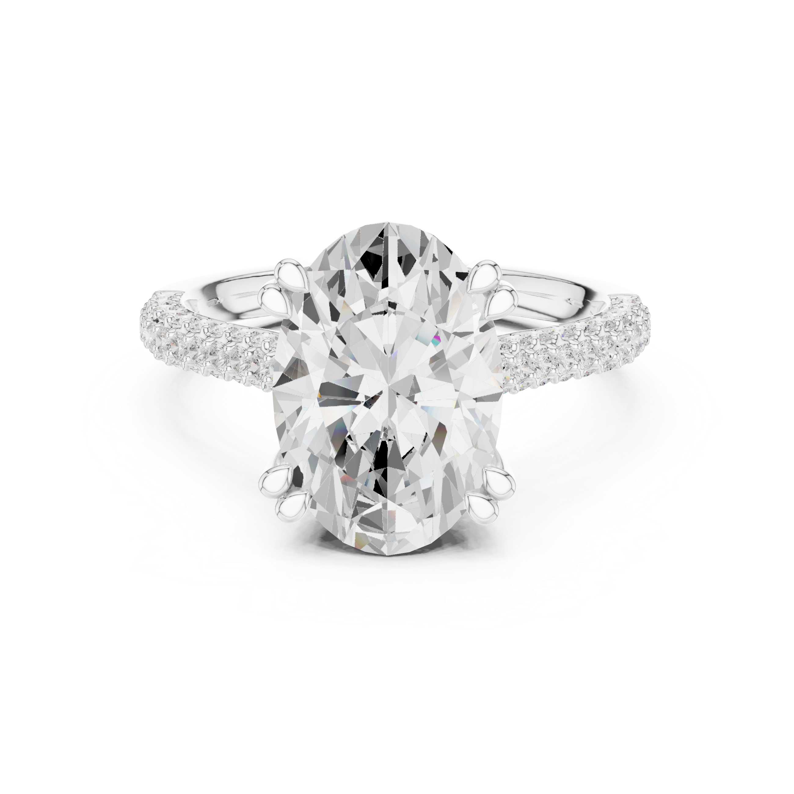 Oval Cut Hidden Halo Engagement Ring with Split Shank Pavé Diamond Band