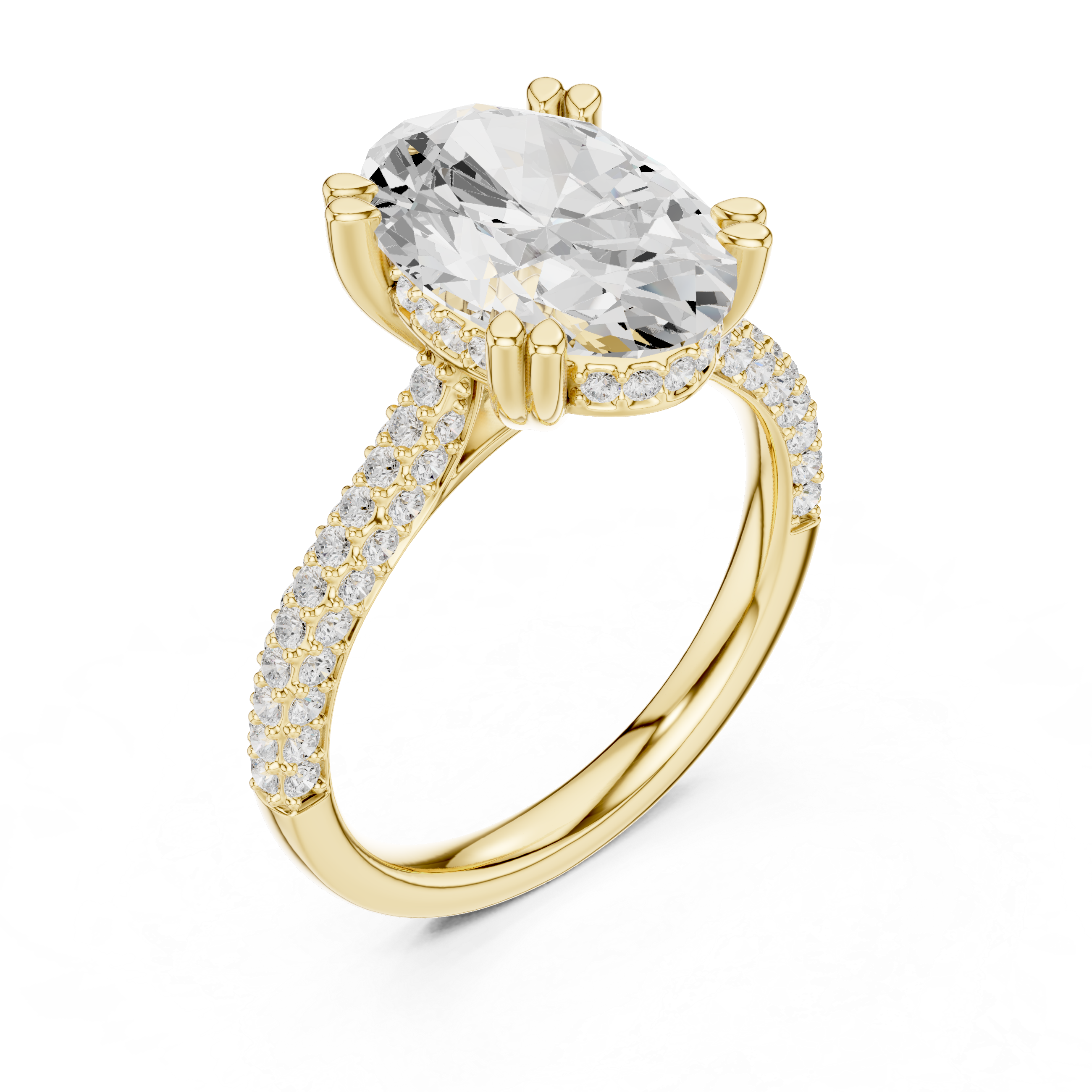 Oval Cut Hidden Halo Engagement Ring with Split Shank Pavé Diamond Band