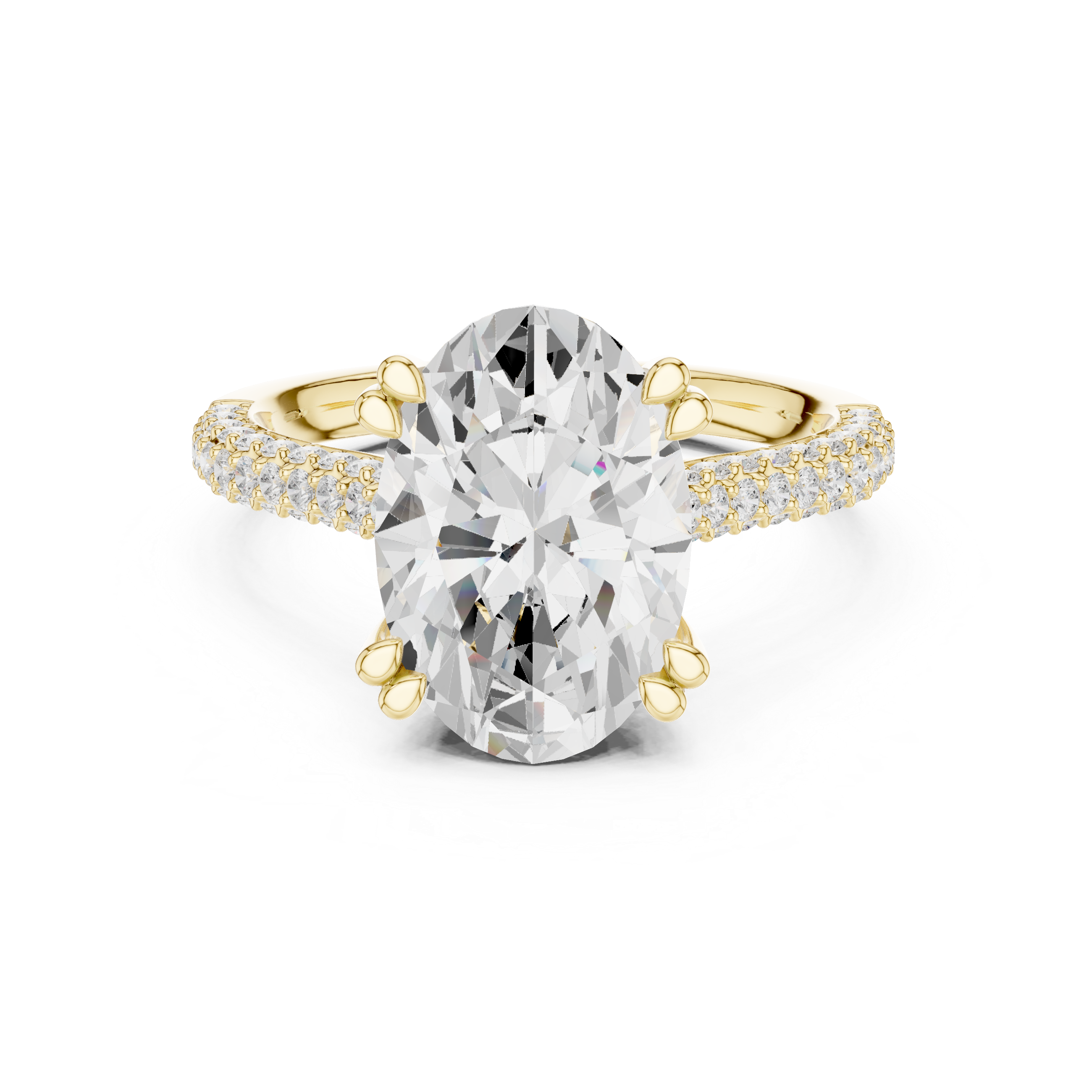 Oval Cut Hidden Halo Engagement Ring with Split Shank Pavé Diamond Band