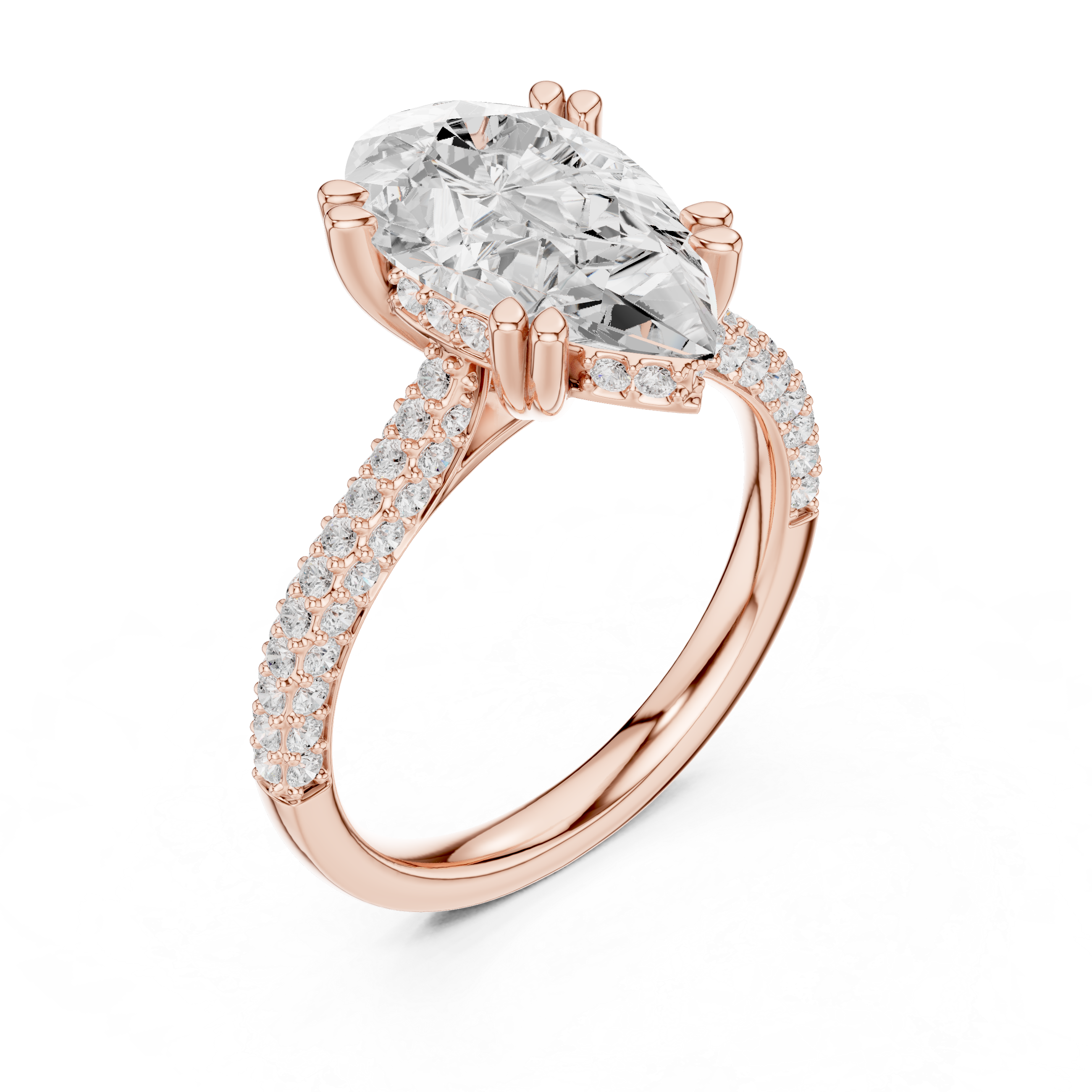 Pear Cut Solitaire Engagement Ring with Split Shank Pavé Diamond Band