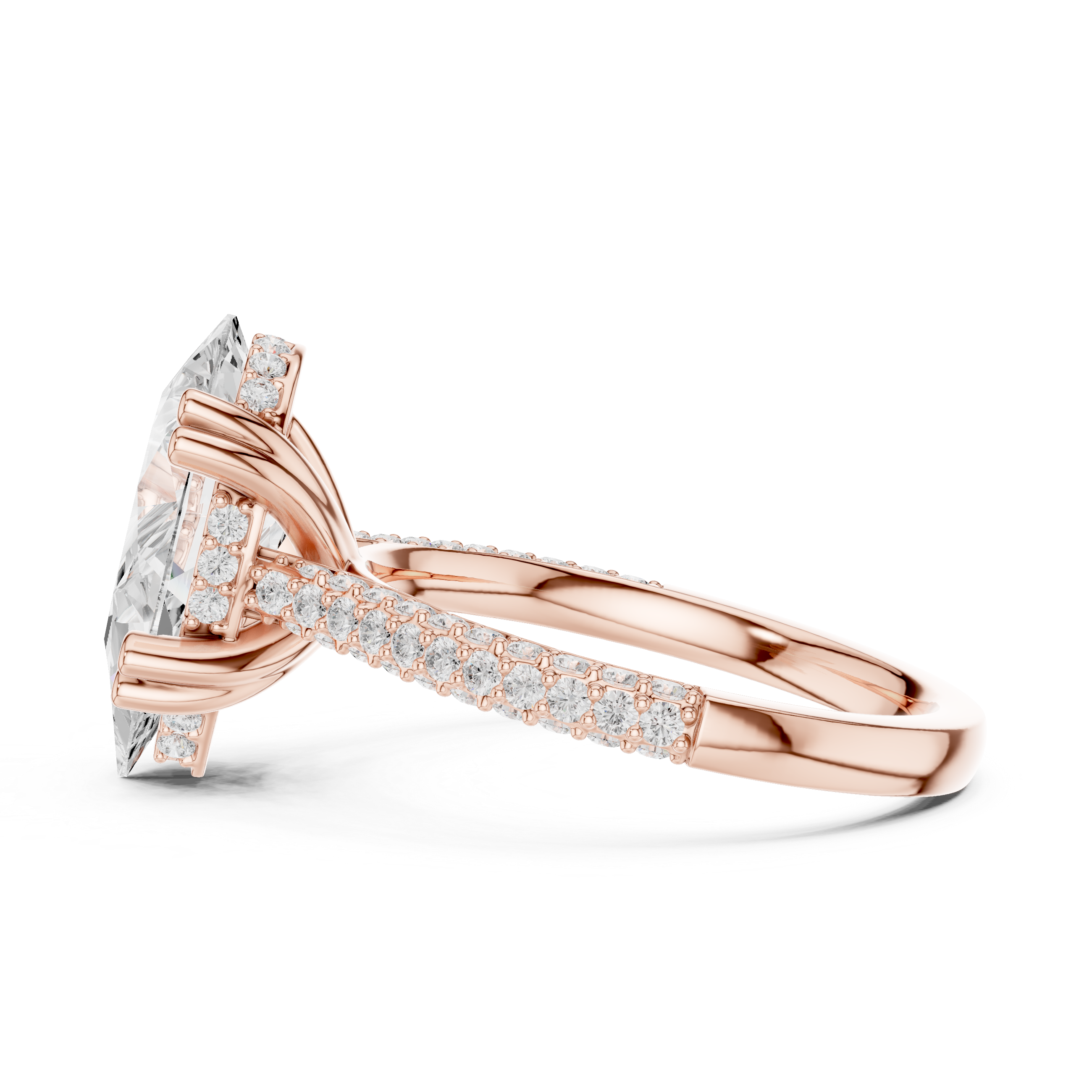 Pear Cut Solitaire Engagement Ring with Split Shank Pavé Diamond Band