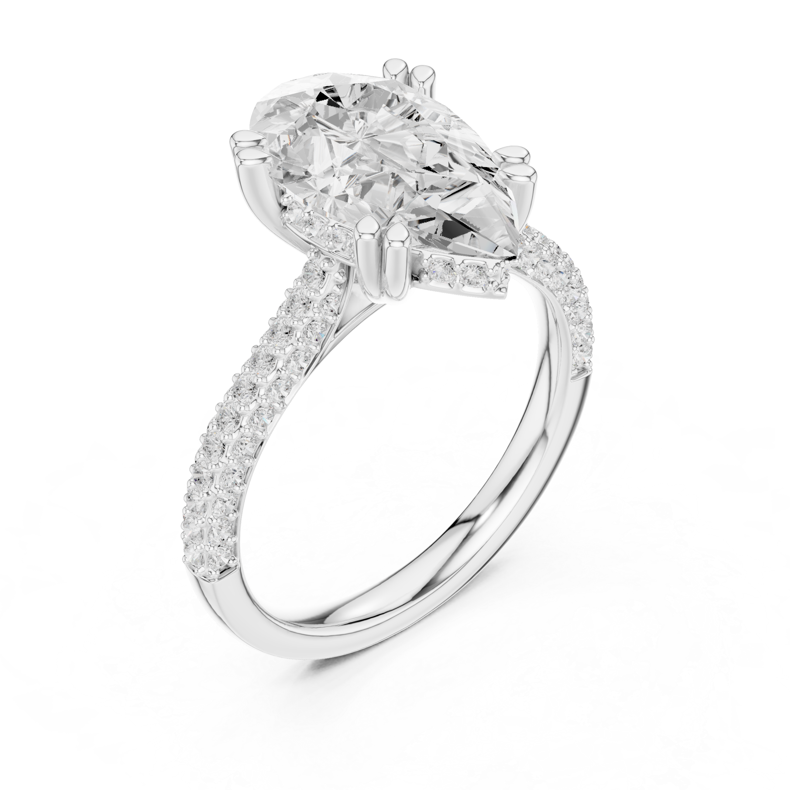 Pear Cut Solitaire Engagement Ring with Split Shank Pavé Diamond Band